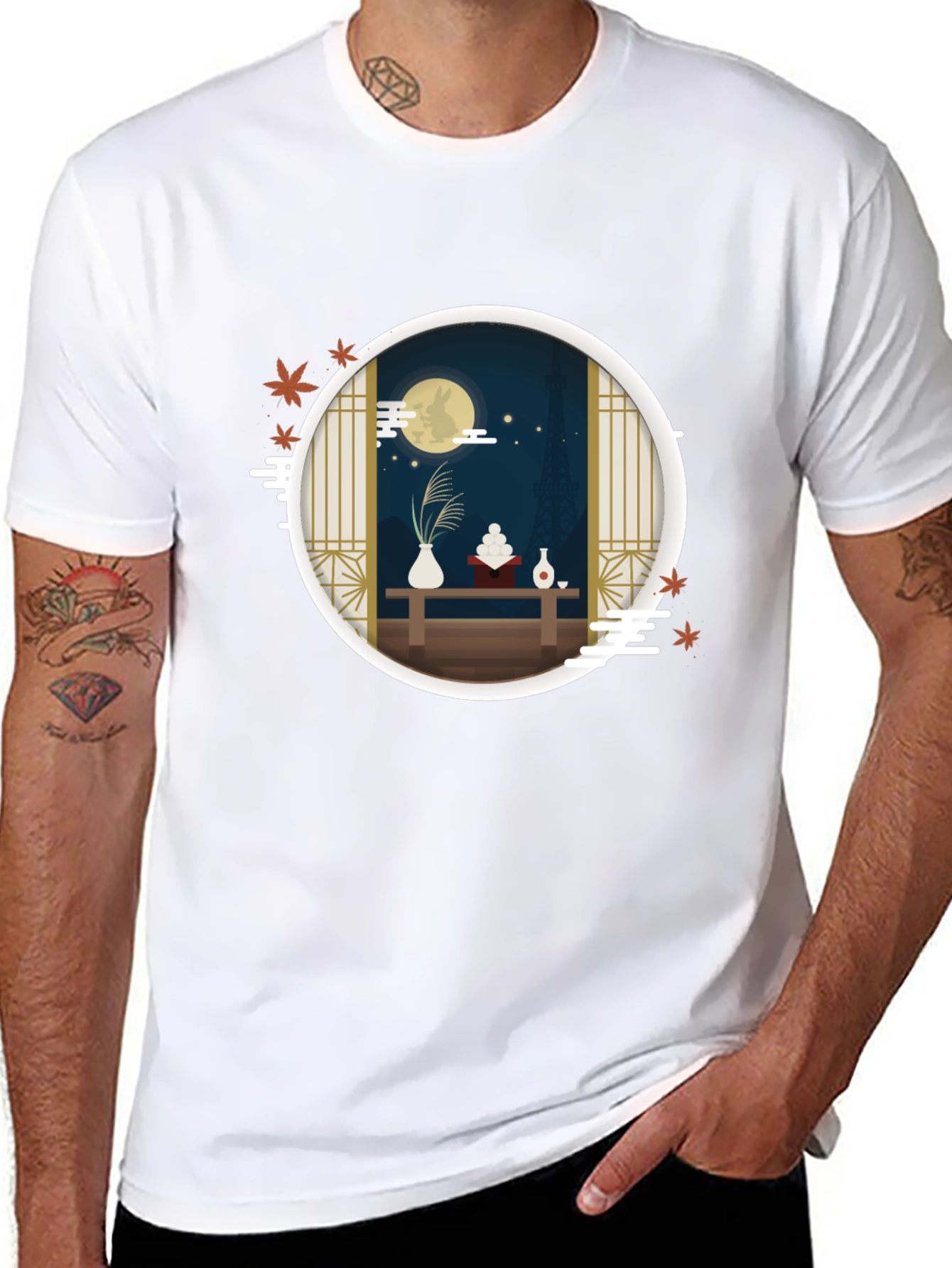 Black Japanese Moon Viewing Festival T-Shirt view 8