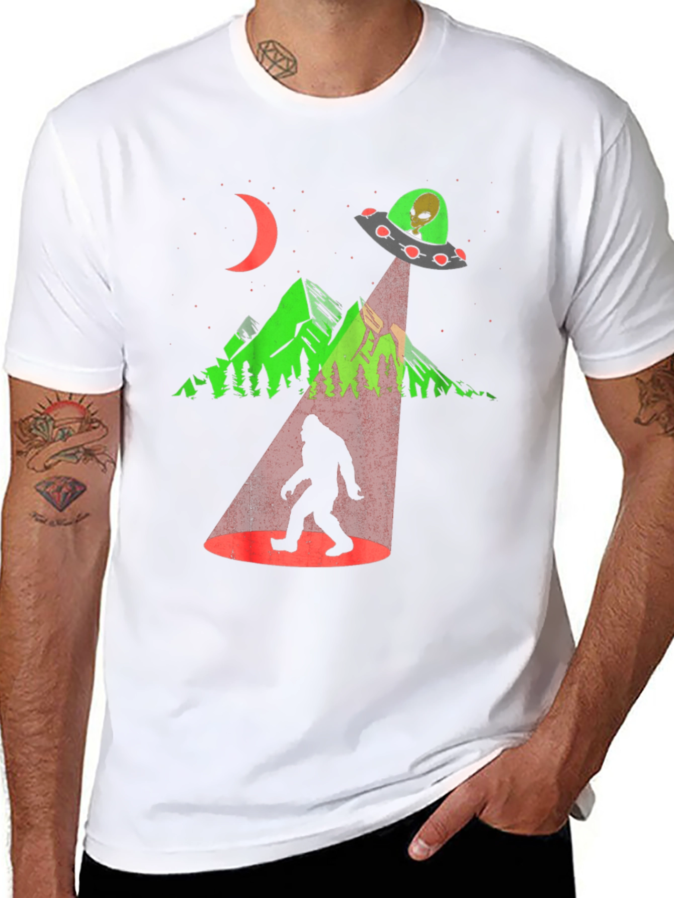 Black UFO Abduction Bigfoot Graphic Tee view 8
