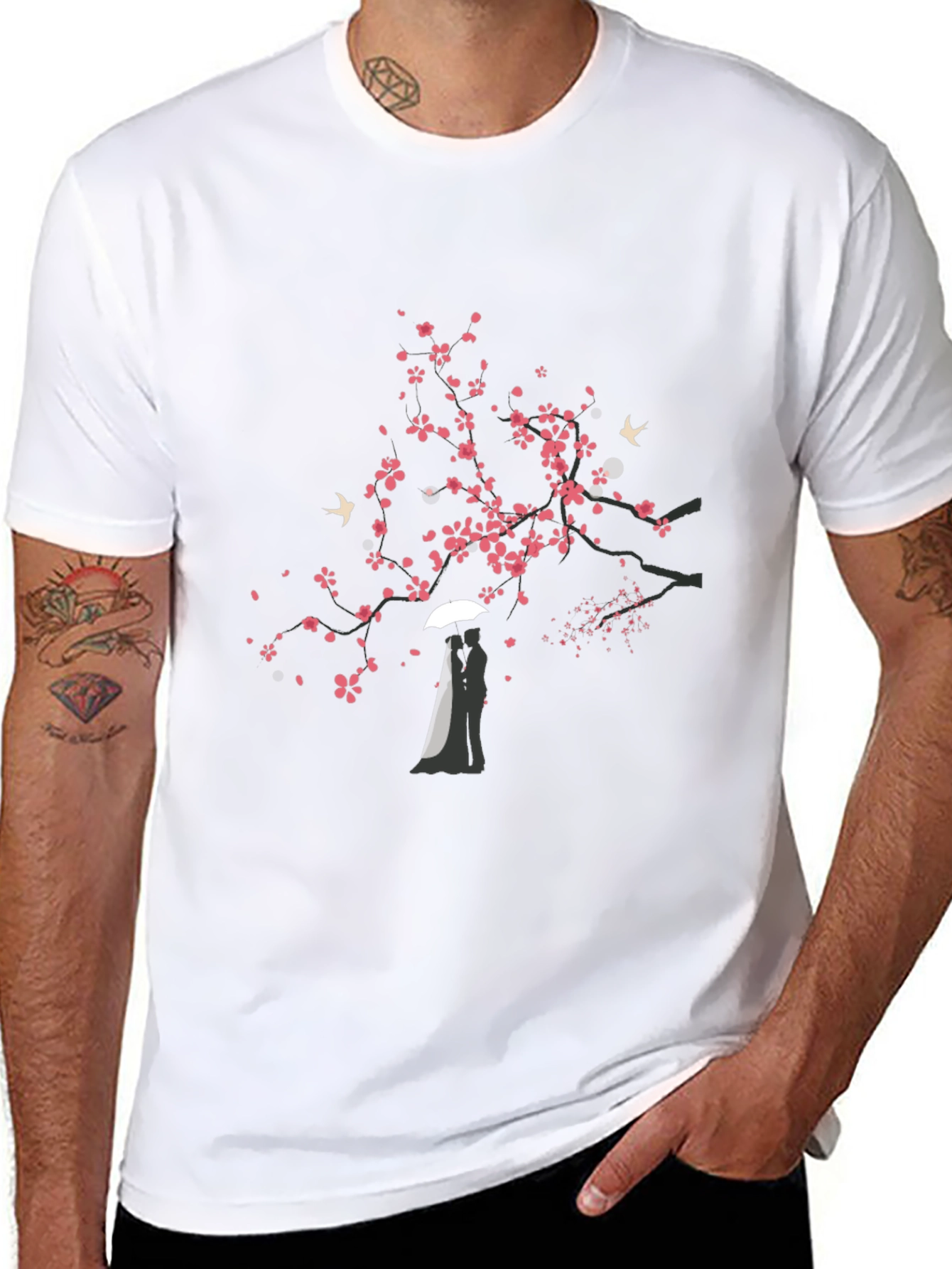 Black Romantic Sakura Tree Graphic Tee - Black view 8