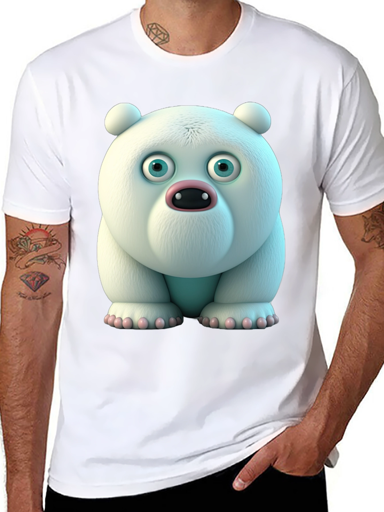 Black Cartoon Polar Bear Graphic Tee - Unique Animal Design view 8