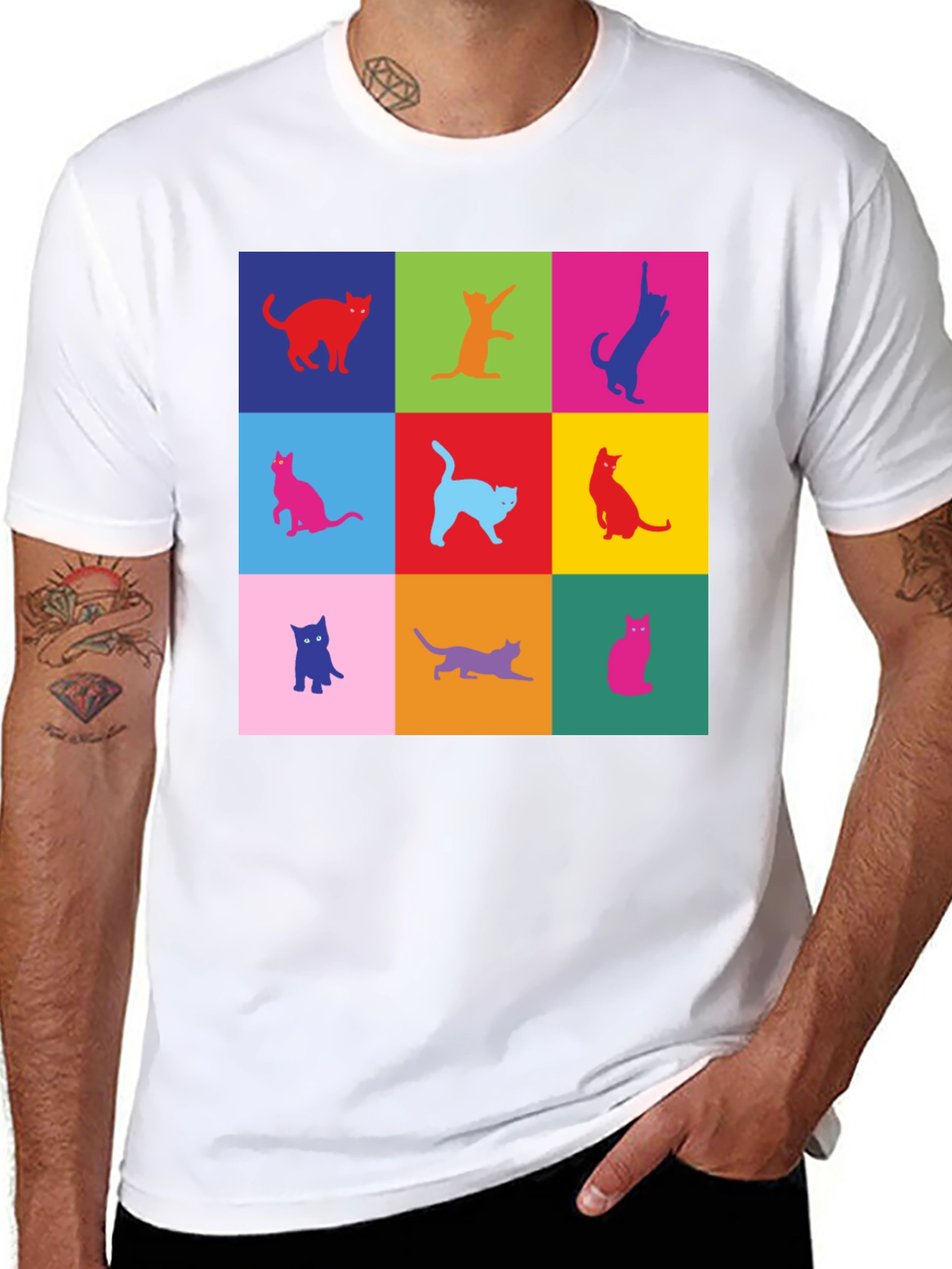 Black Colorful Cats Graphic T-Shirt view 8