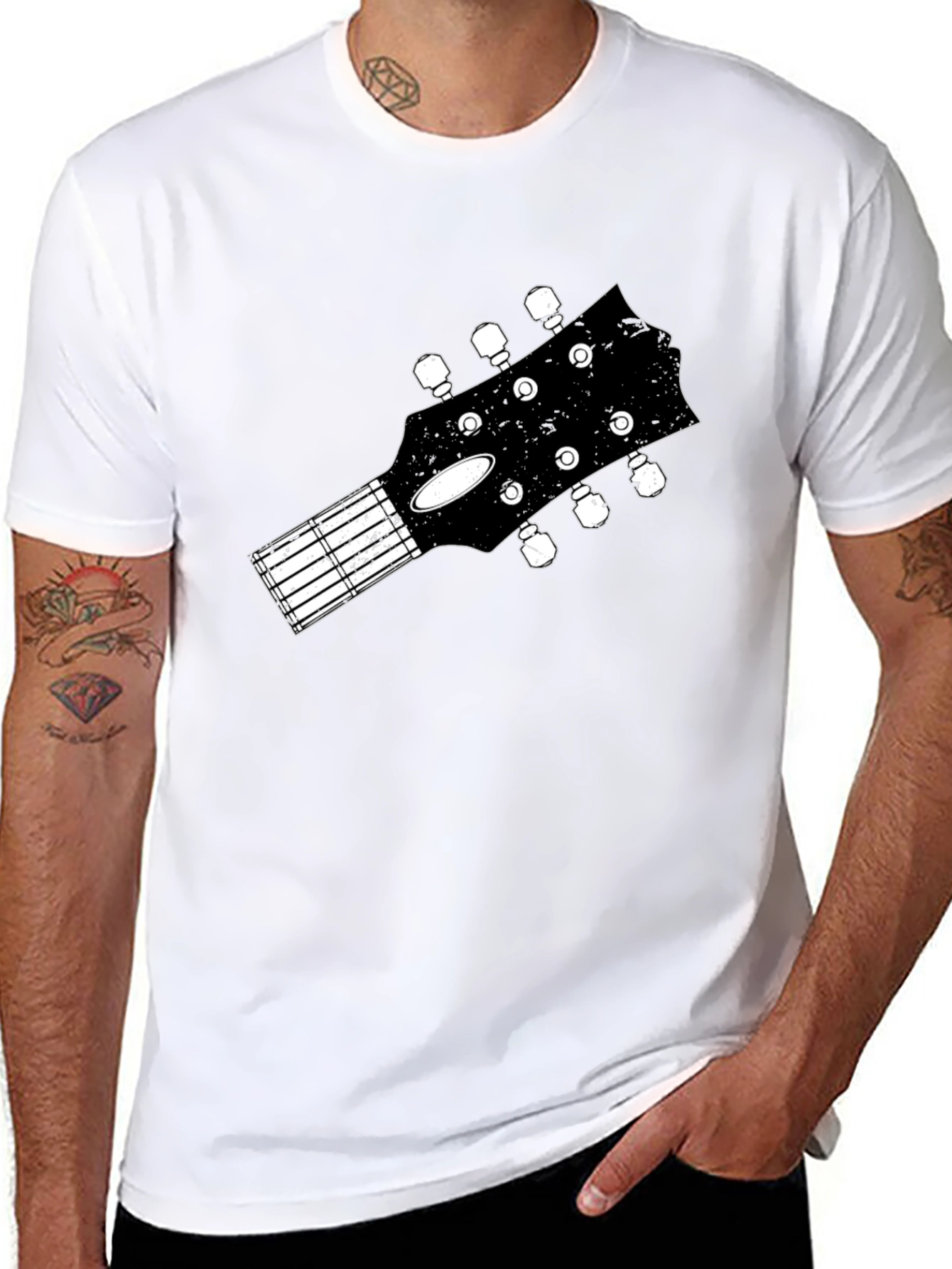 Black Guitar Headstock Graphic Tee - Black view 8
