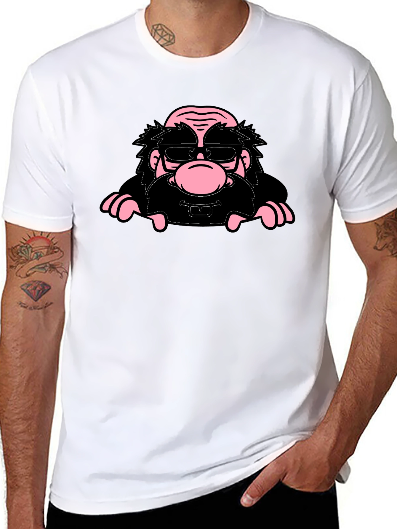 Black Cartoon Character Graphic Print Black T-Shirt view 8