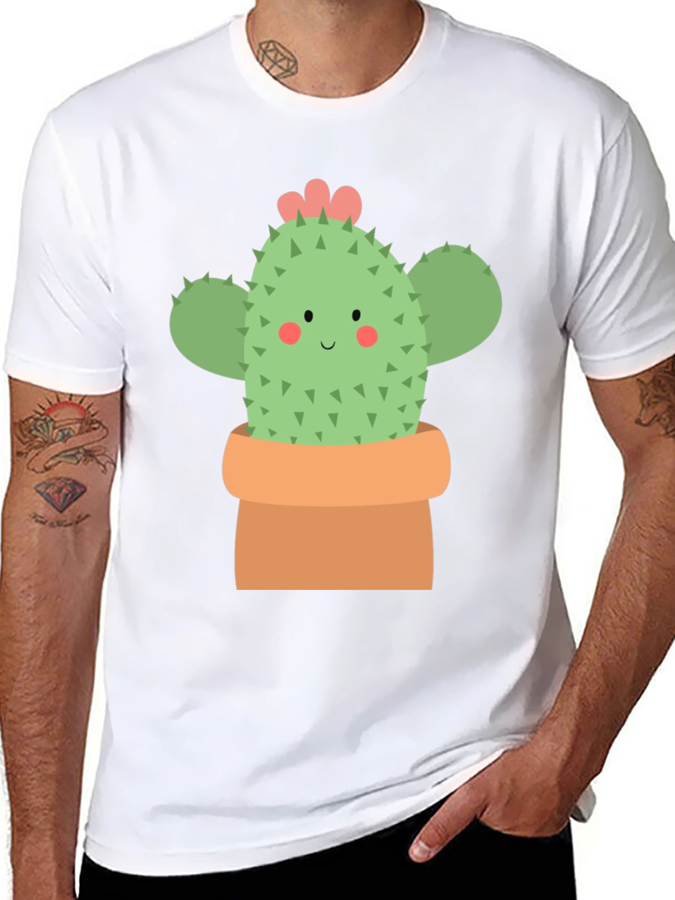 Black Cute Cactus Graphic Tee - Black Unisex T-Shirt view 8