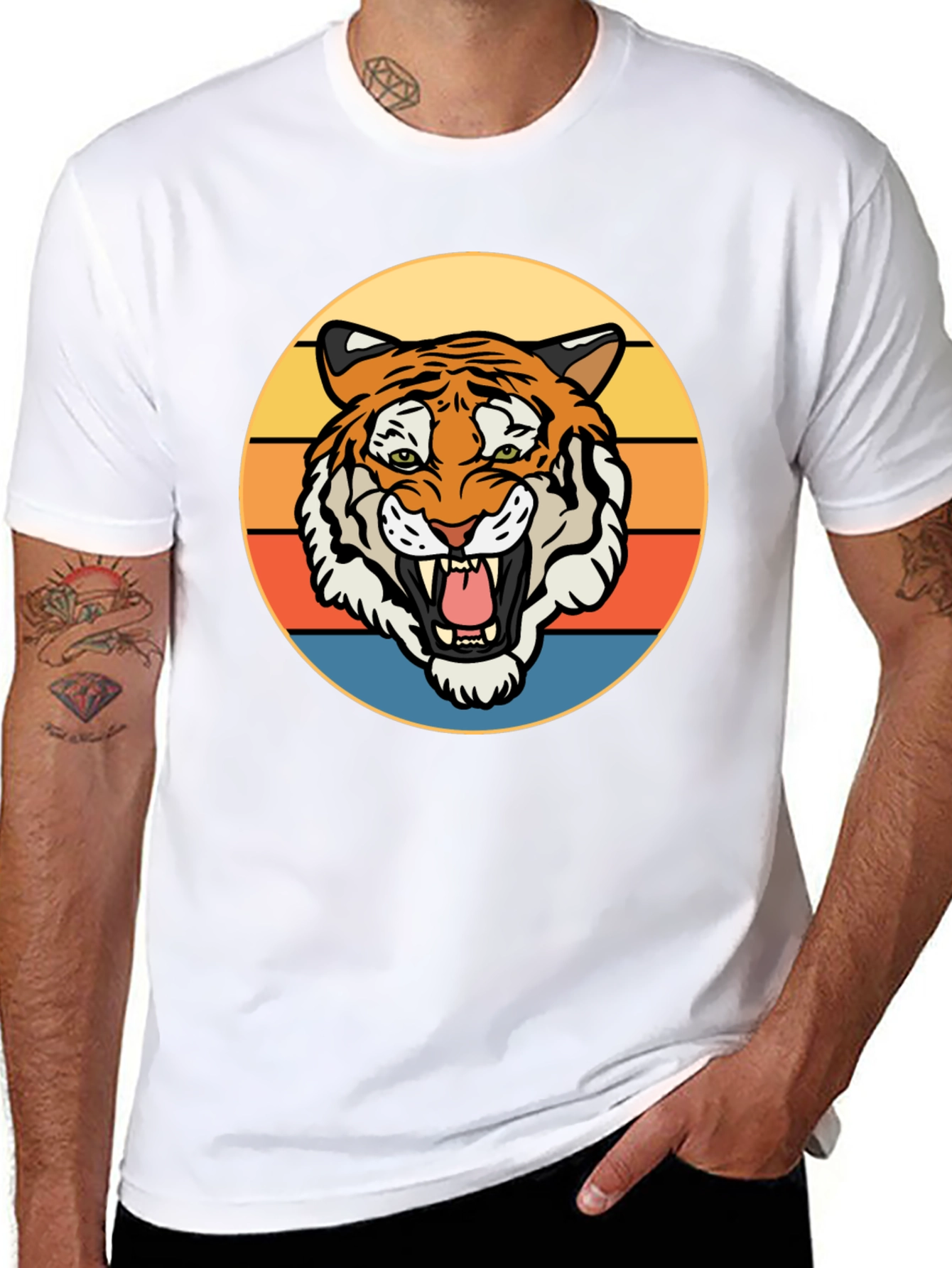 Black Retro Tiger Graphic T-Shirt - Men's Short Sleeve Crew Neck Tee view 8