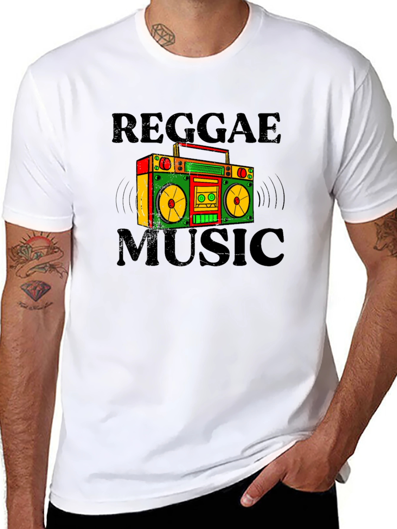 Black Reggae Music Boombox Graphic T-Shirt view 8