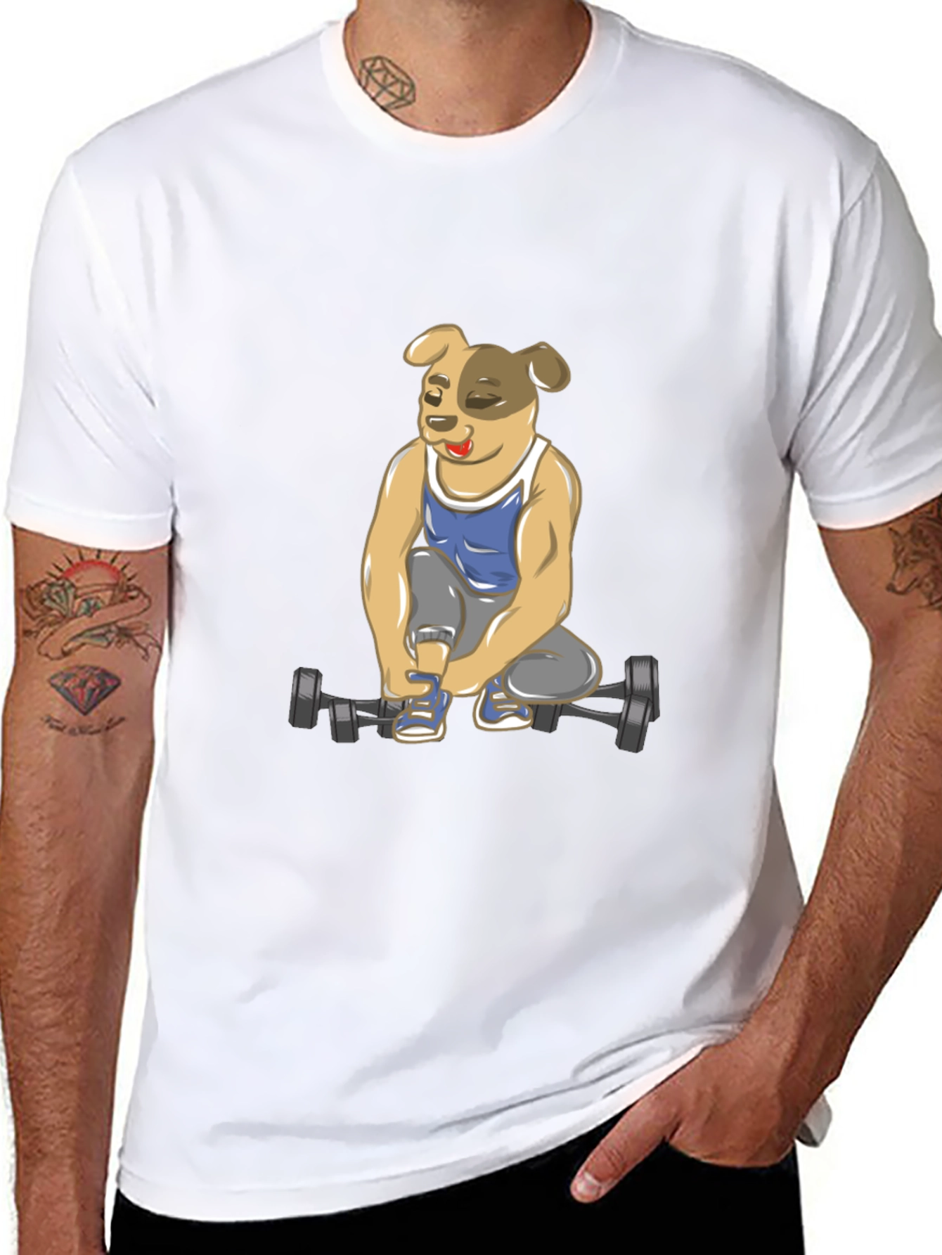 Black Dog Lifting Weights T-Shirt view 8
