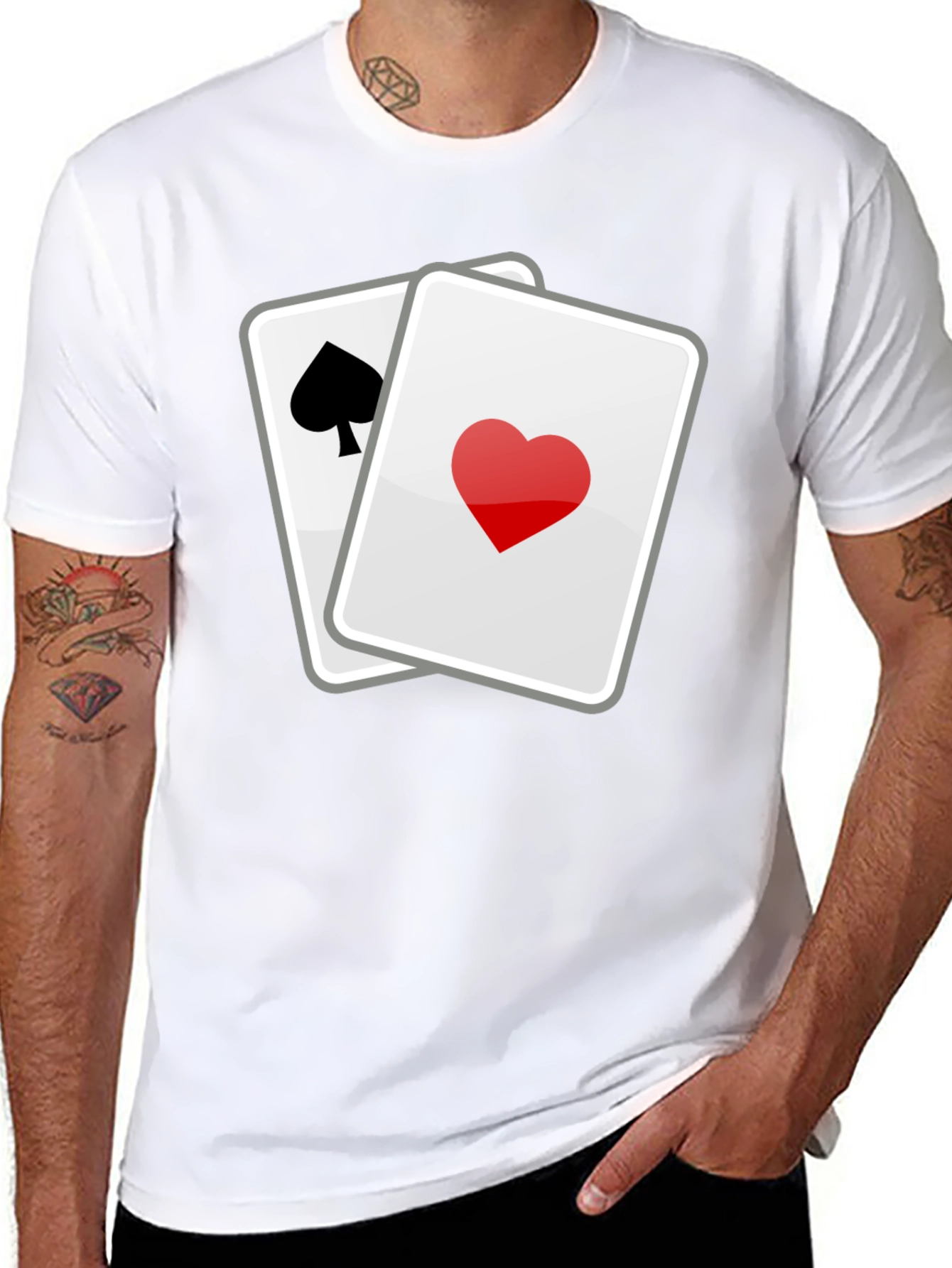 Black Lucky Hand T-Shirt - Spade & Heart Cards Graphic Tee view 8
