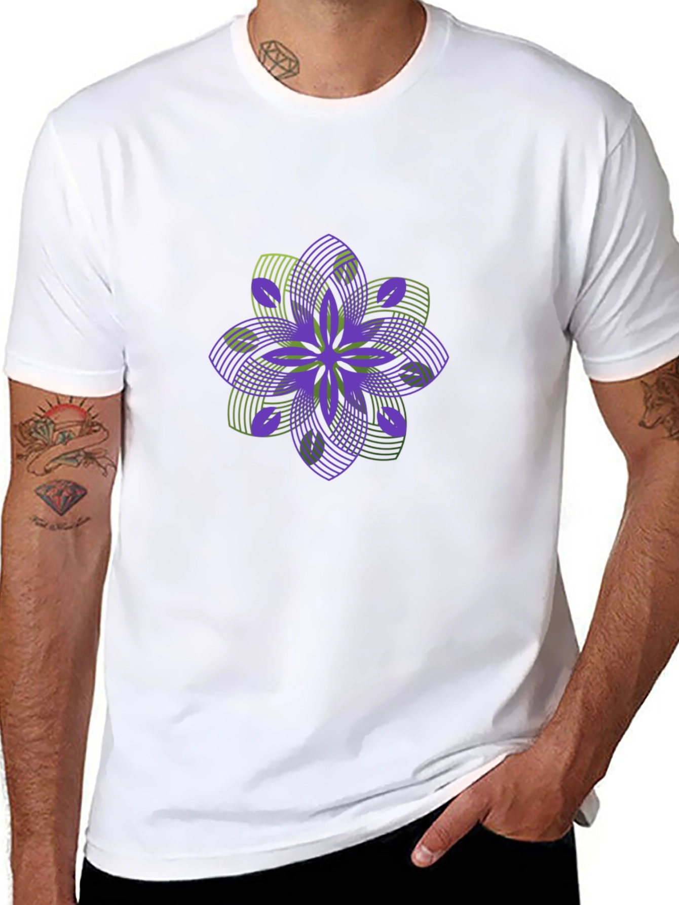 Black Geometric Flower Graphic Black T-Shirt view 8