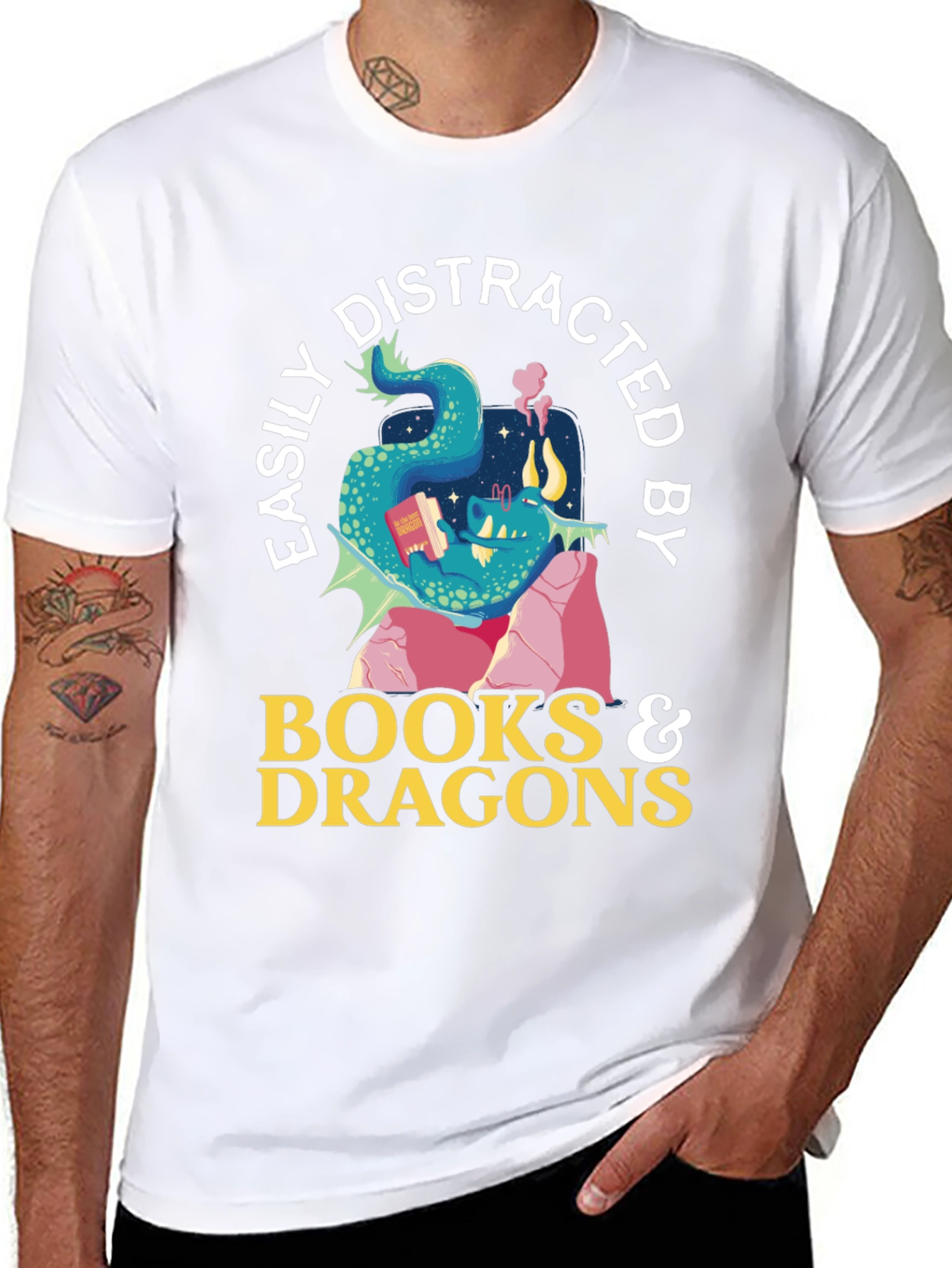 Black Easily Distracted by Books and Dragons T-Shirt view 8
