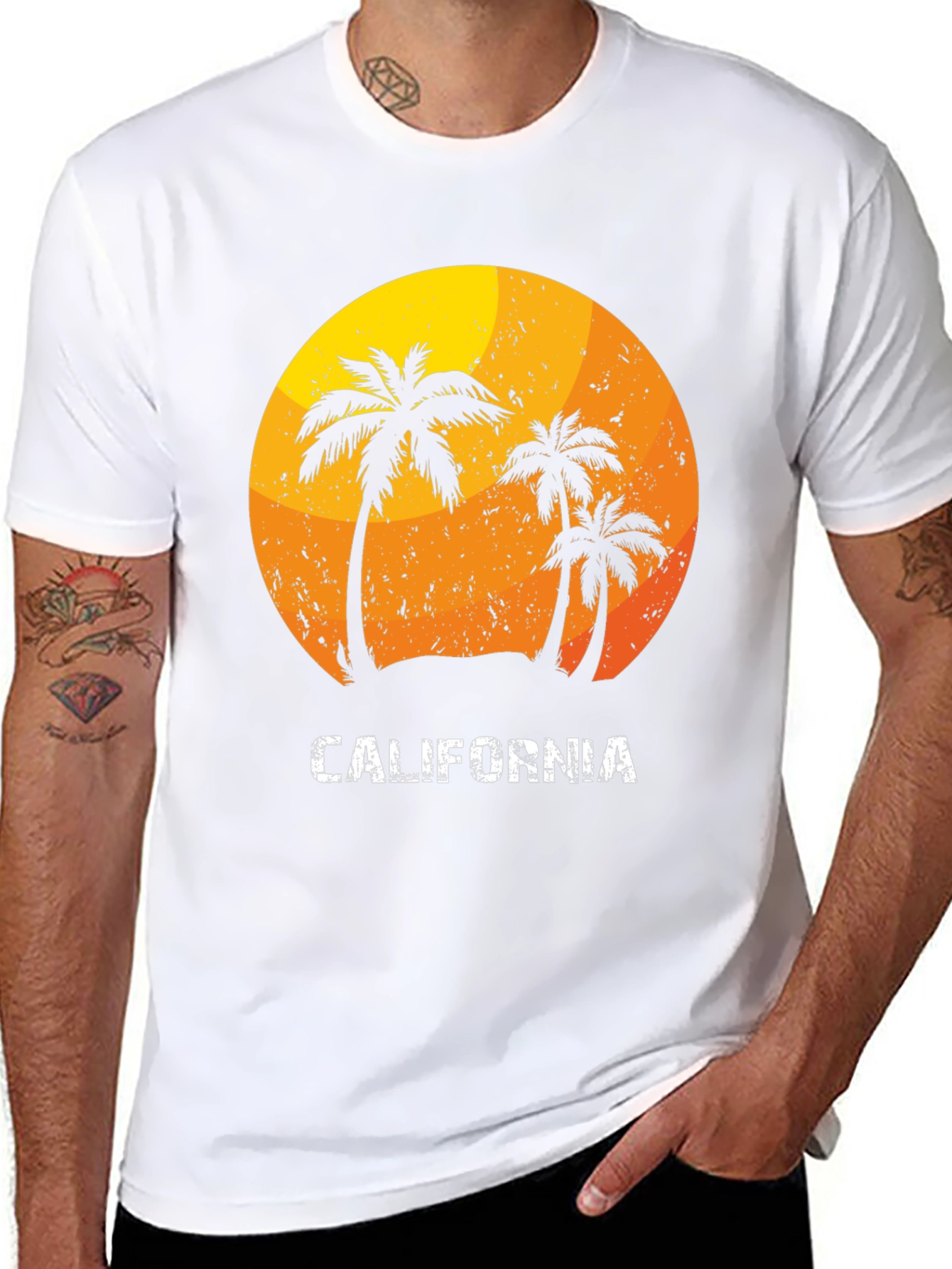 Black California Palm Tree Sunset Graphic T-Shirt view 8