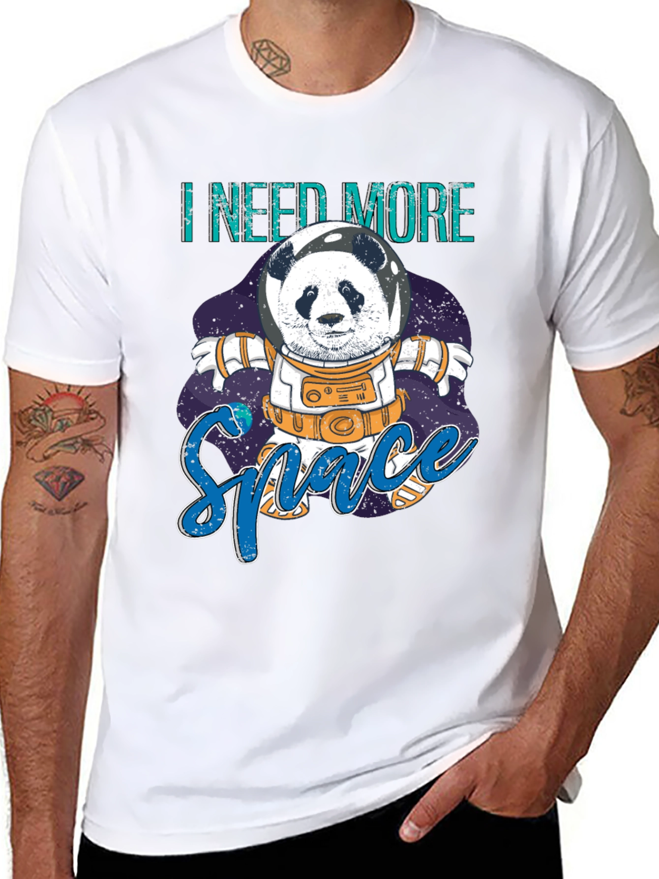 Black I Need More Space Panda Astronaut Graphic T-Shirt view 8