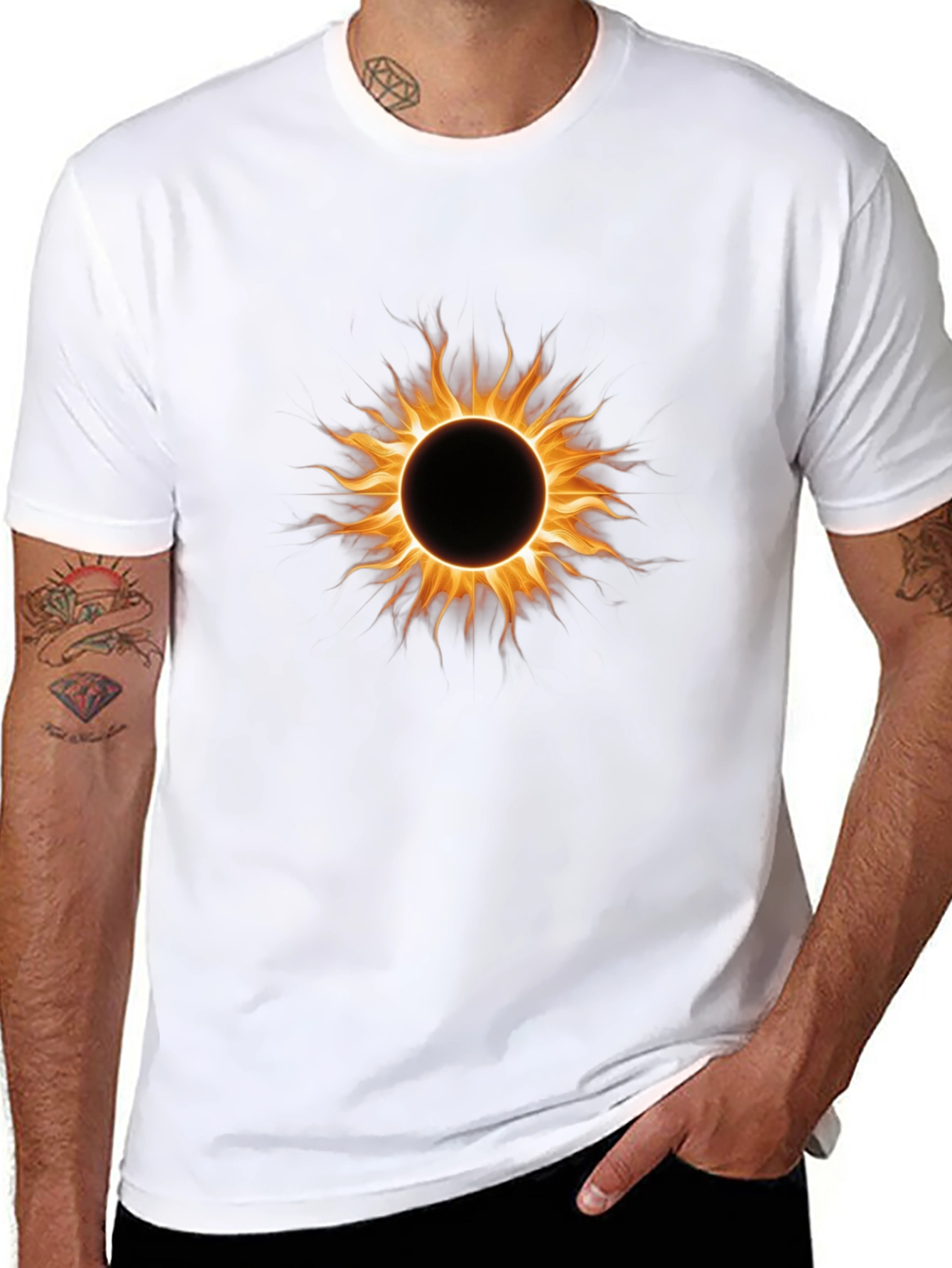 Black Fiery Eclipse Graphic Tee - Black Cotton Blend Shirt view 8
