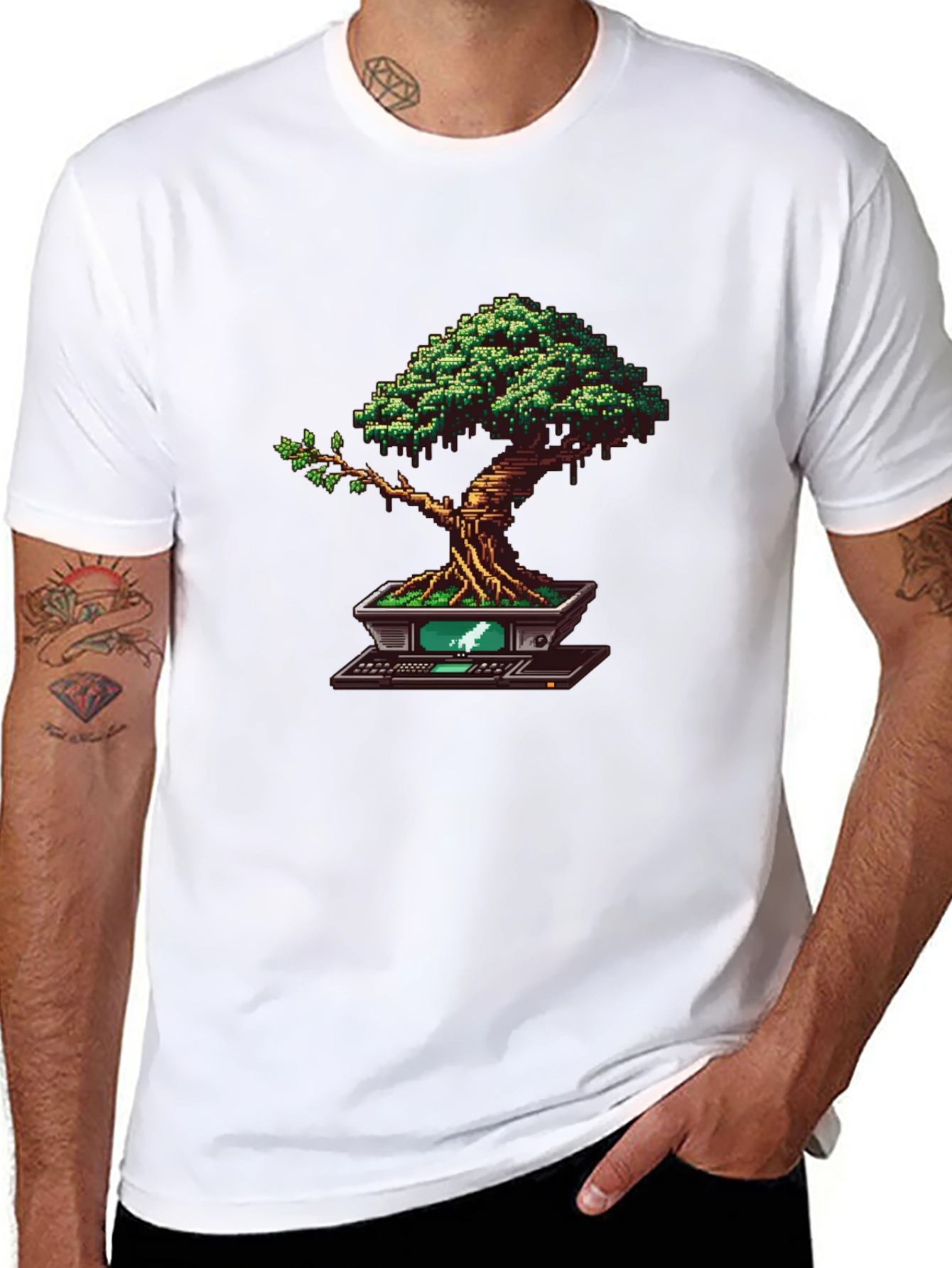 Black Pixel Bonsai Tree T-Shirt view 8