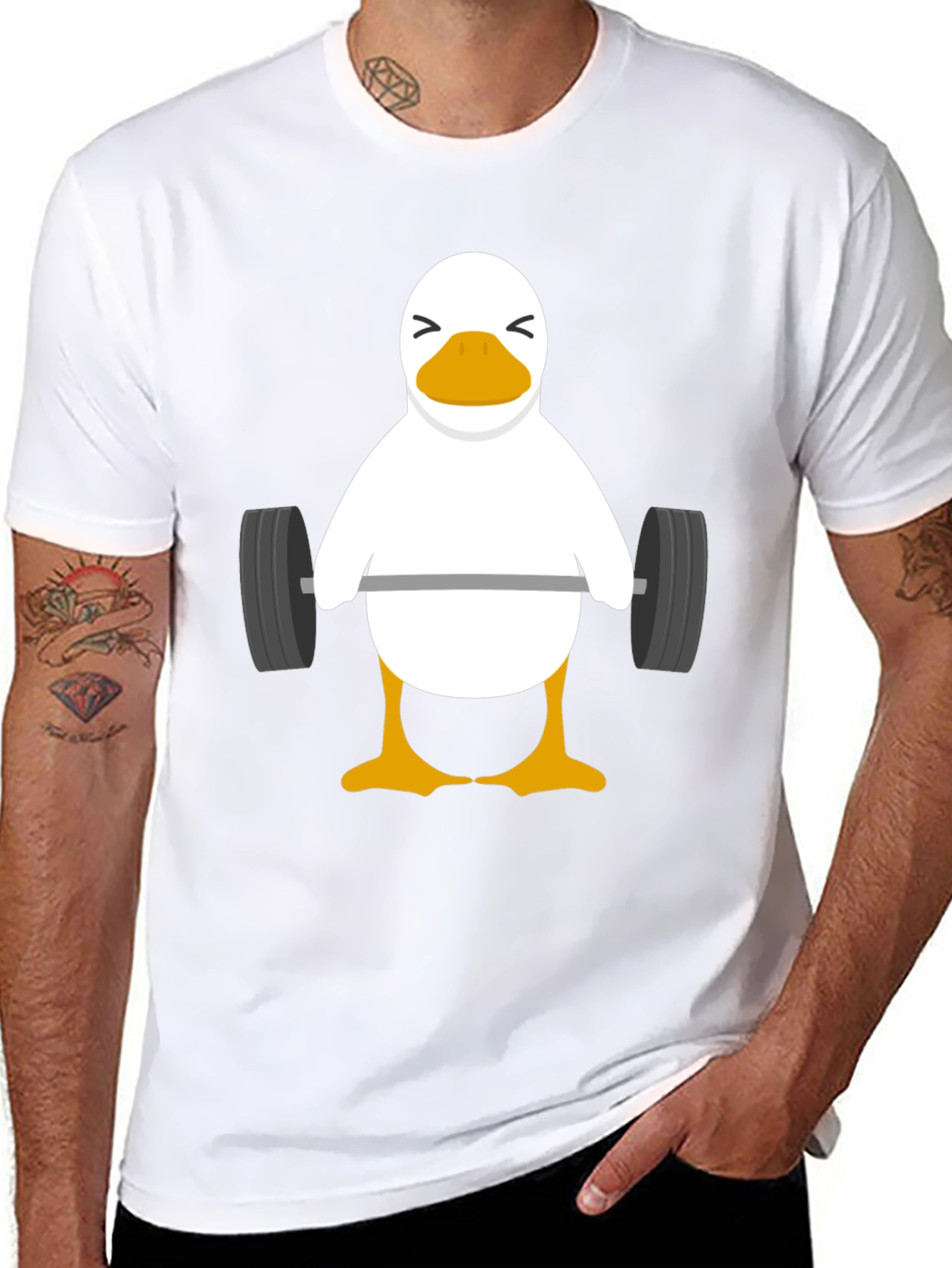 Black Funny Weightlifting Duck Graphic T-Shirt view 8