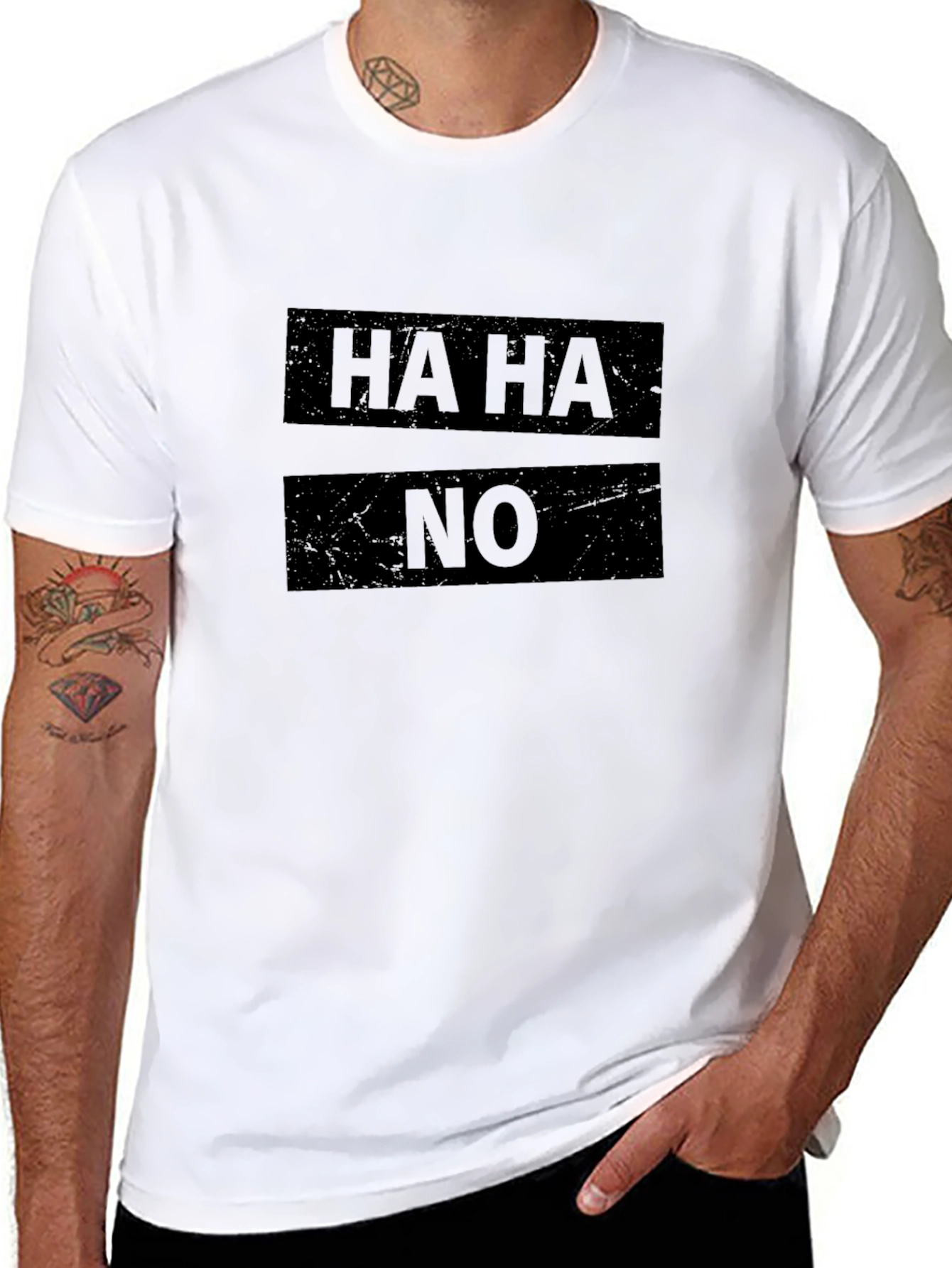 Black Humorous 'HA HA NO' Graphic Black T-Shirt view 8