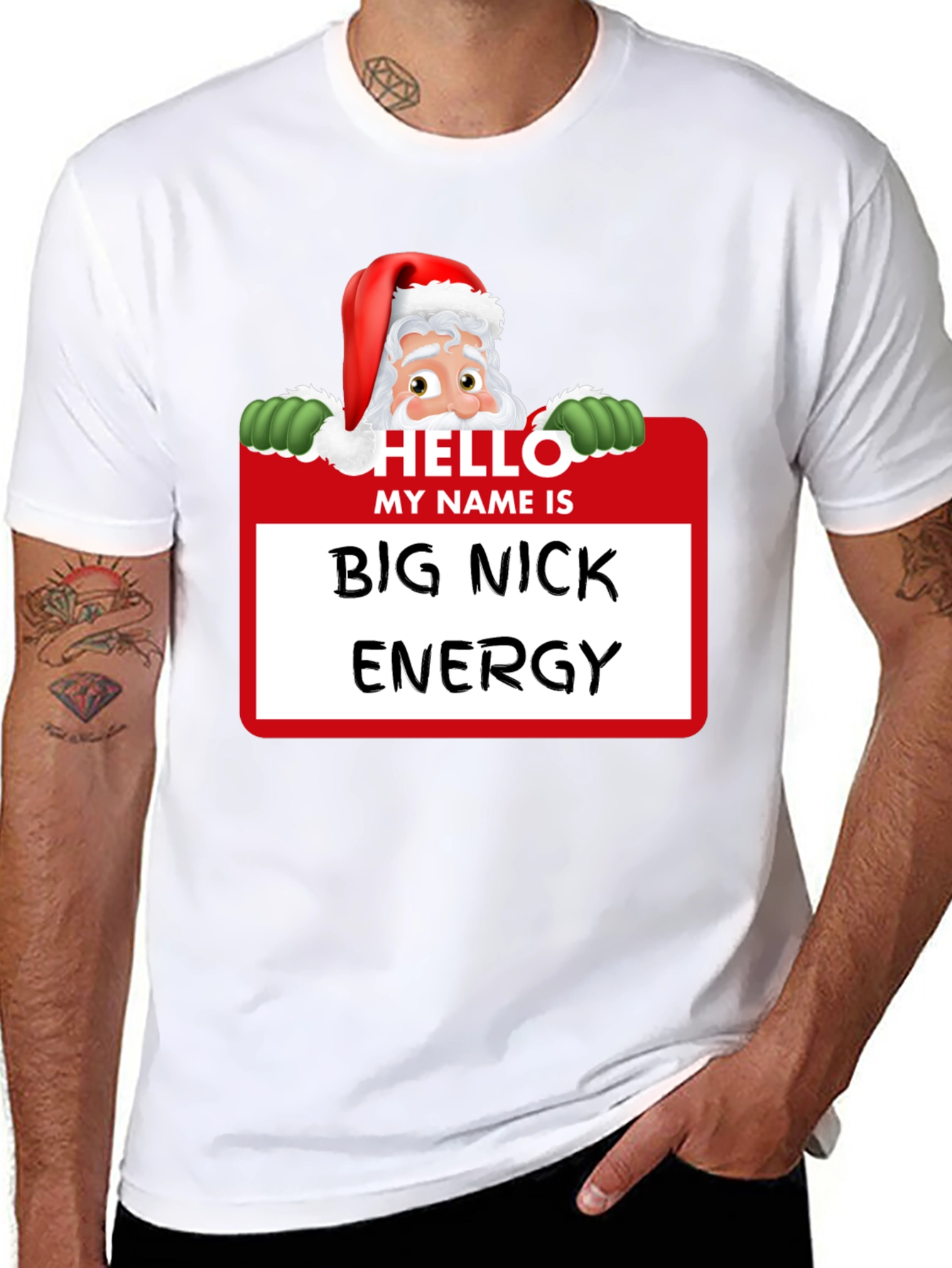 Black Big Nick Energy Santa Holiday T-Shirt view 8