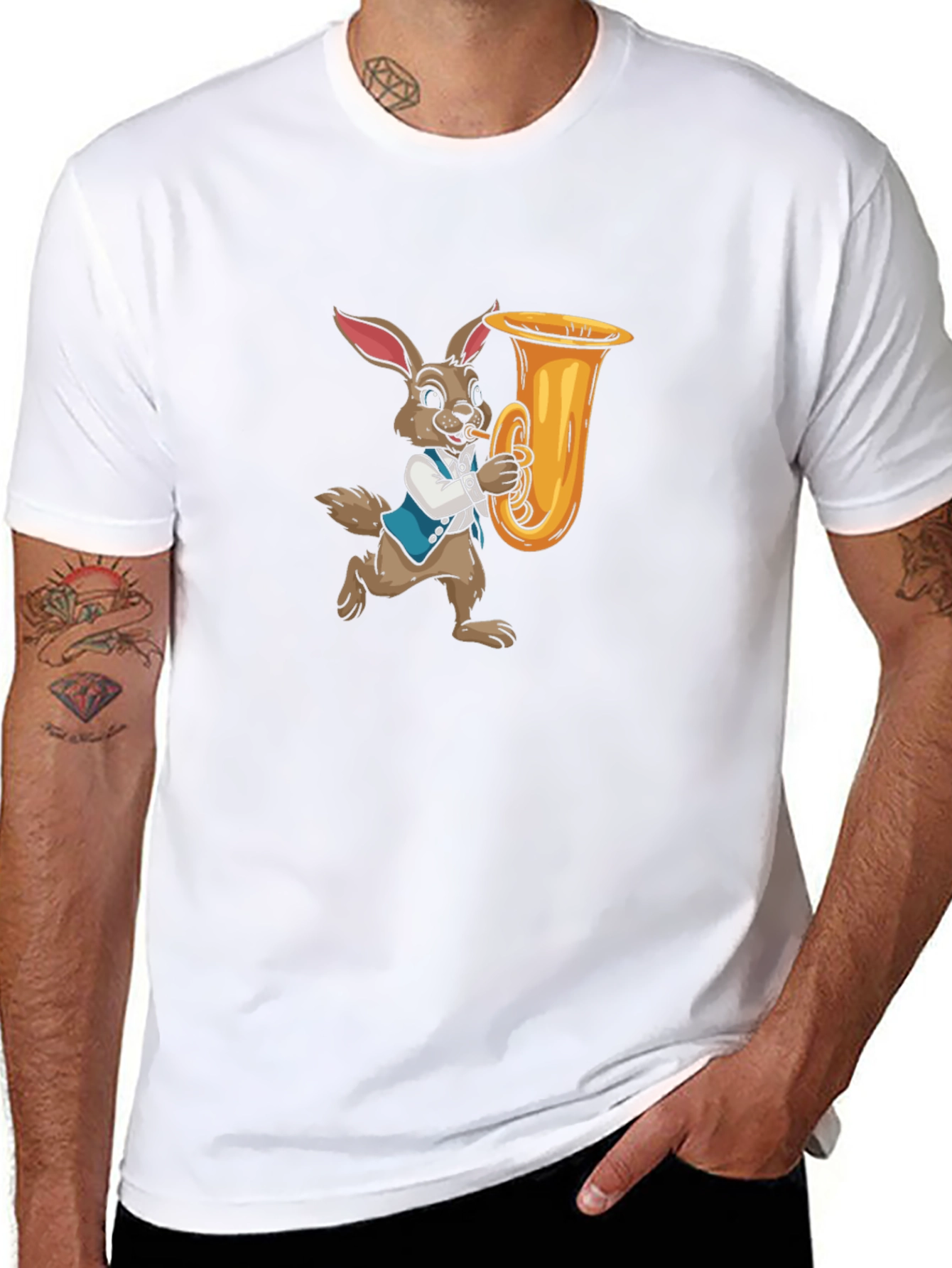 Black Rabbit Playing Tuba Graphic Tee view 8