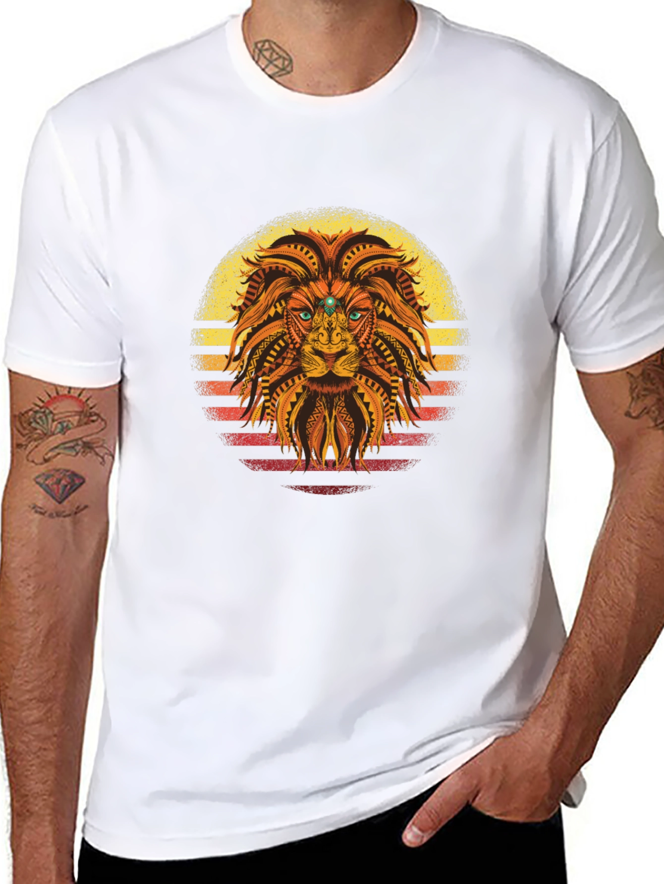 Black Lion Sunset Graphic Tee - Unique Tribal Design view 8
