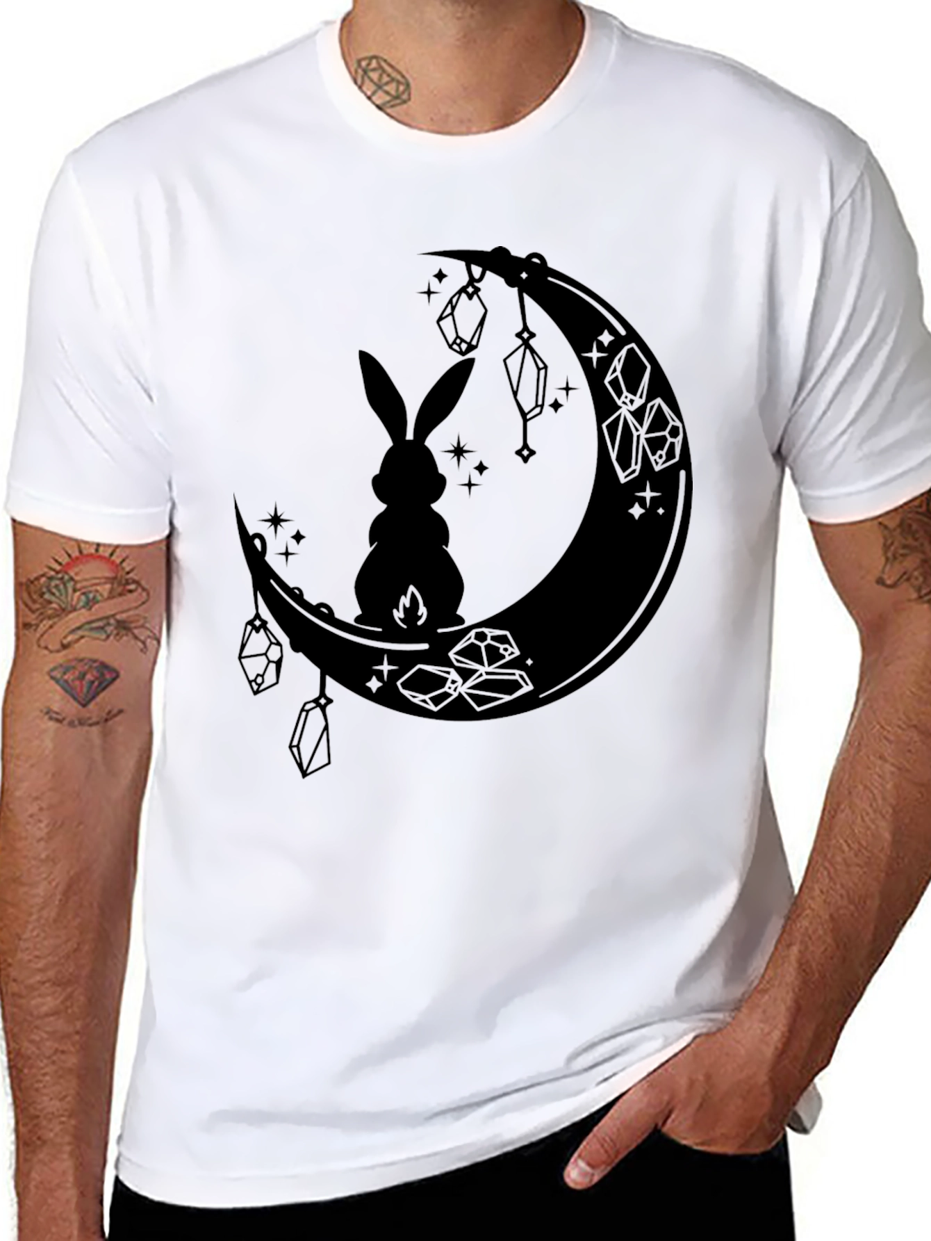 Black Moonlit Hare Graphic Tee - Stylish Black T-Shirt view 8