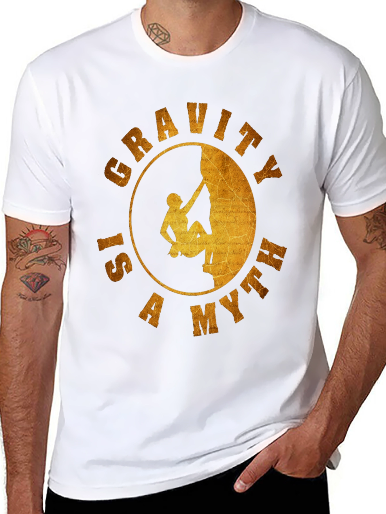 Black Gravity is a Myth T-Shirt - Rock Climbing Design view 8
