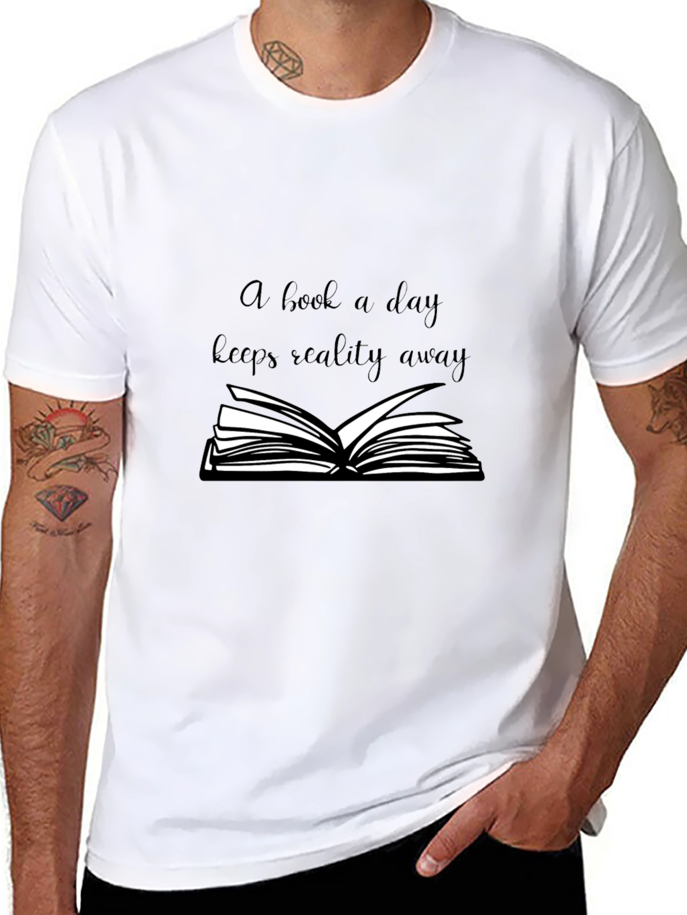 Black A Book a Day Keeps Reality Away T-Shirt view 8