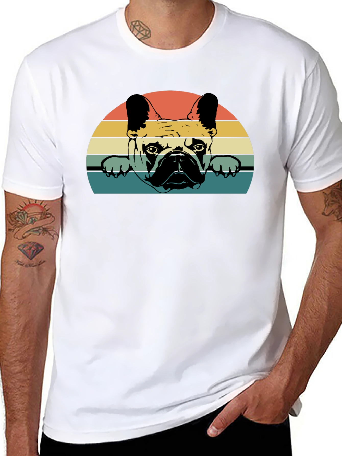 Black Retro French Bulldog Graphic T-Shirt view 8