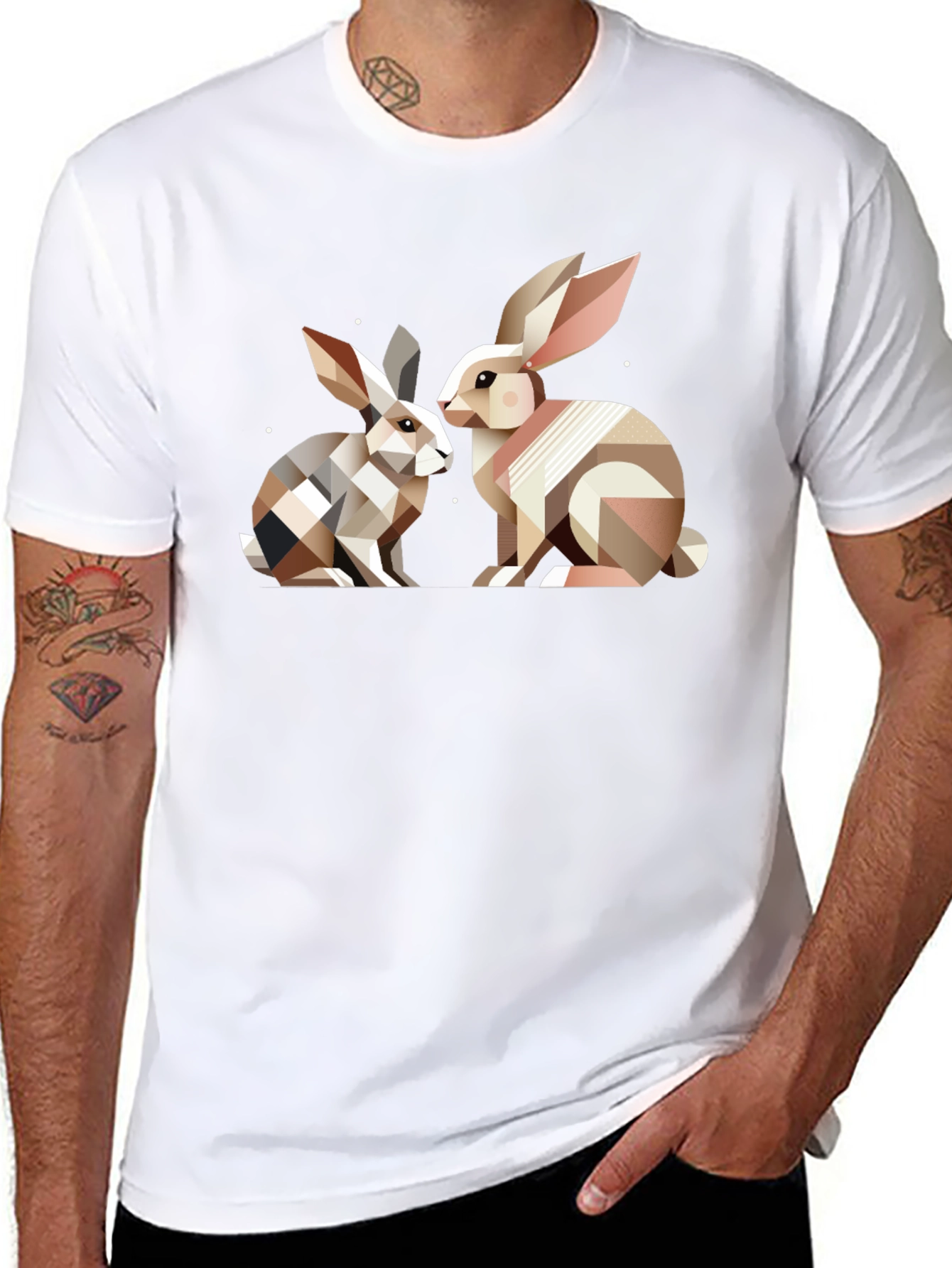 Black Geometric Rabbit T-Shirt - Abstract Bunny Design view 8