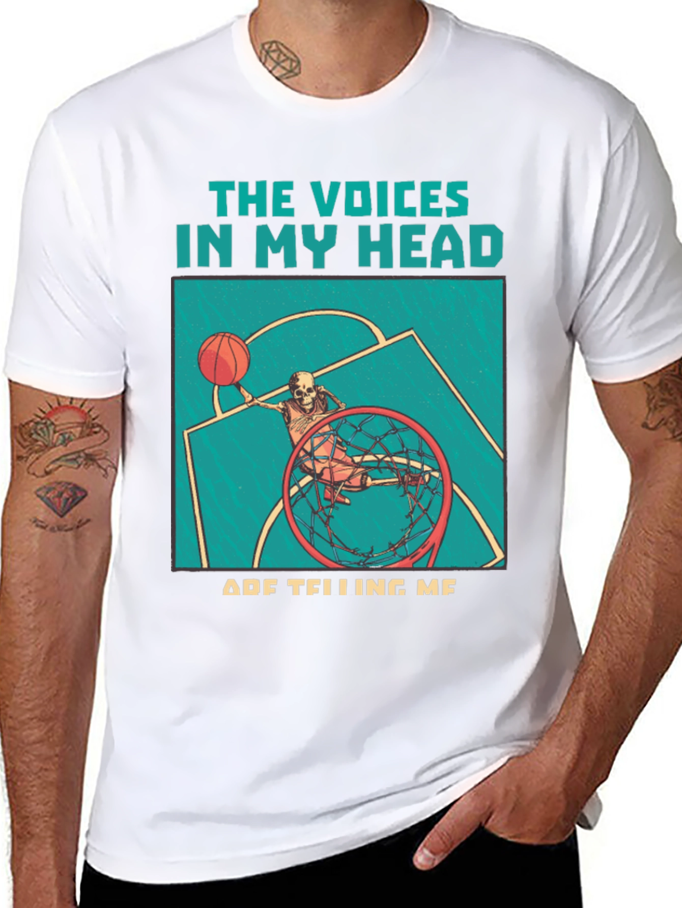 Black Voices in My Head Basketball Skeleton T-Shirt view 8