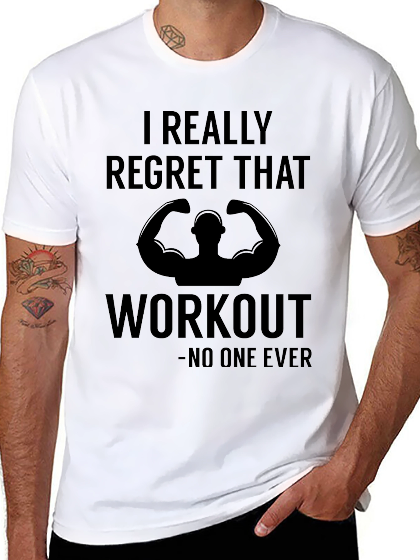 Black Funny Workout T-Shirt - I Regret That Workout, No One Ever view 8