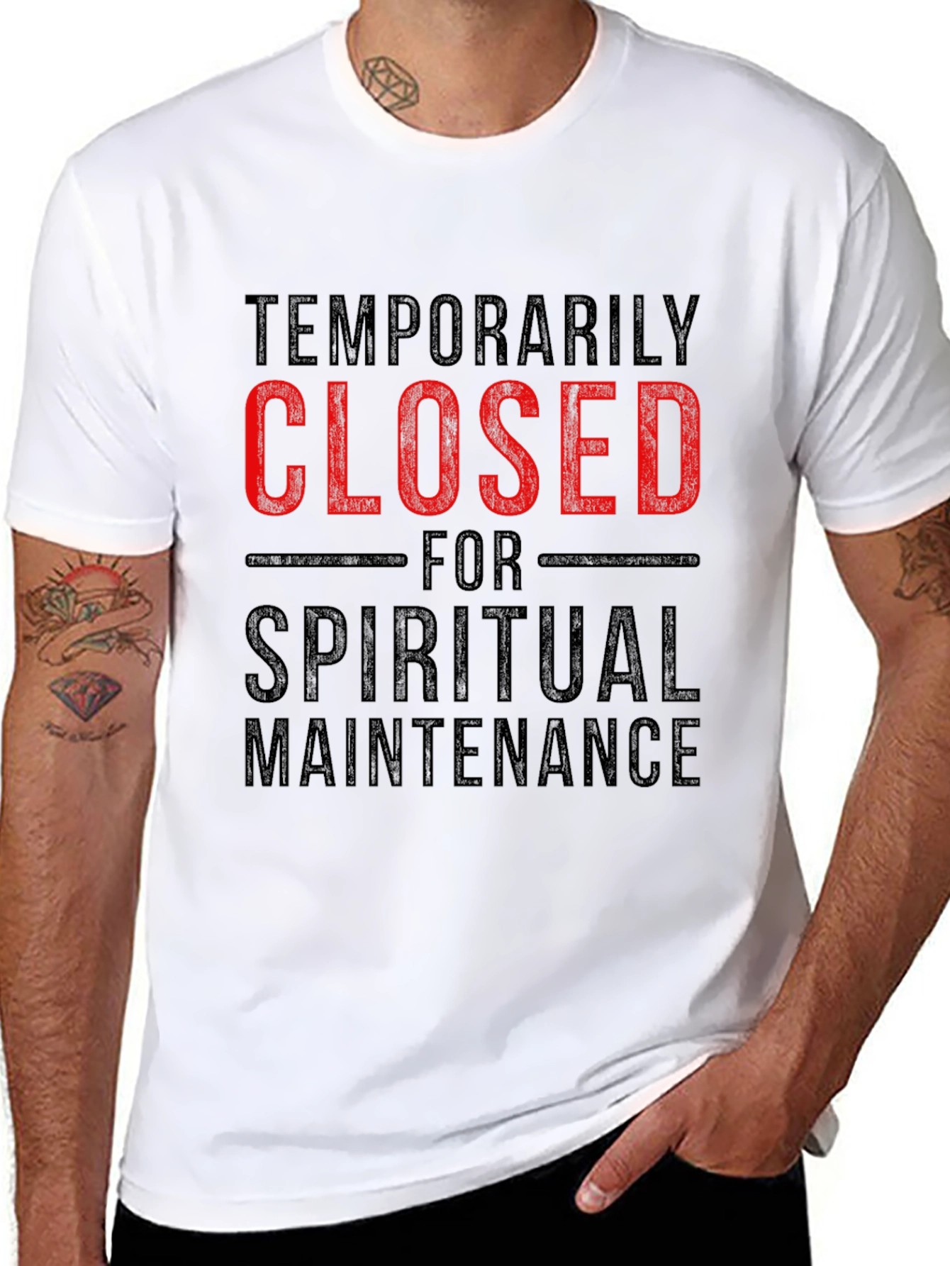 Black Temporarily Closed Spiritual Maintenance T-Shirt view 8