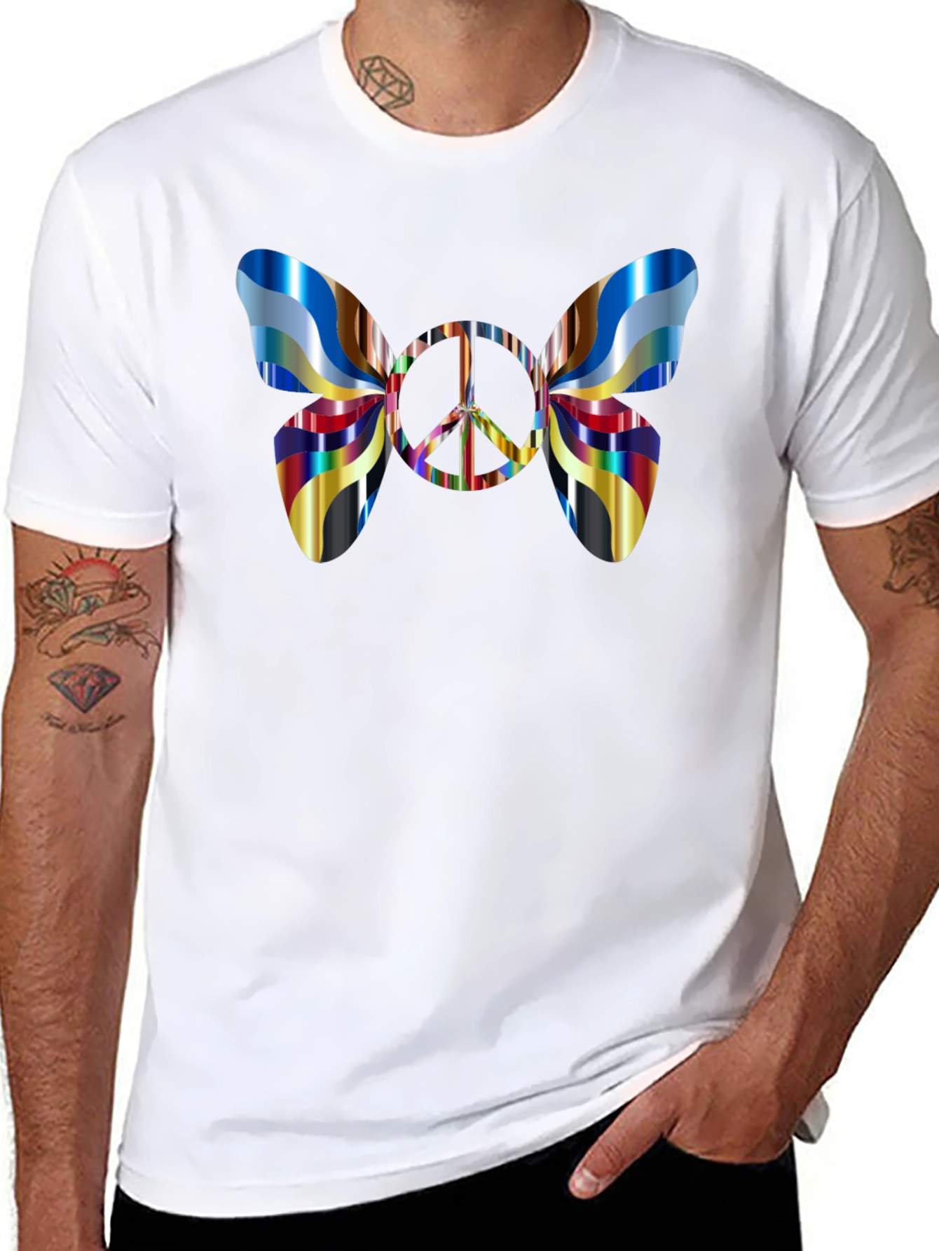 Black Peace Sign Butterfly Graphic Tee - Black view 8