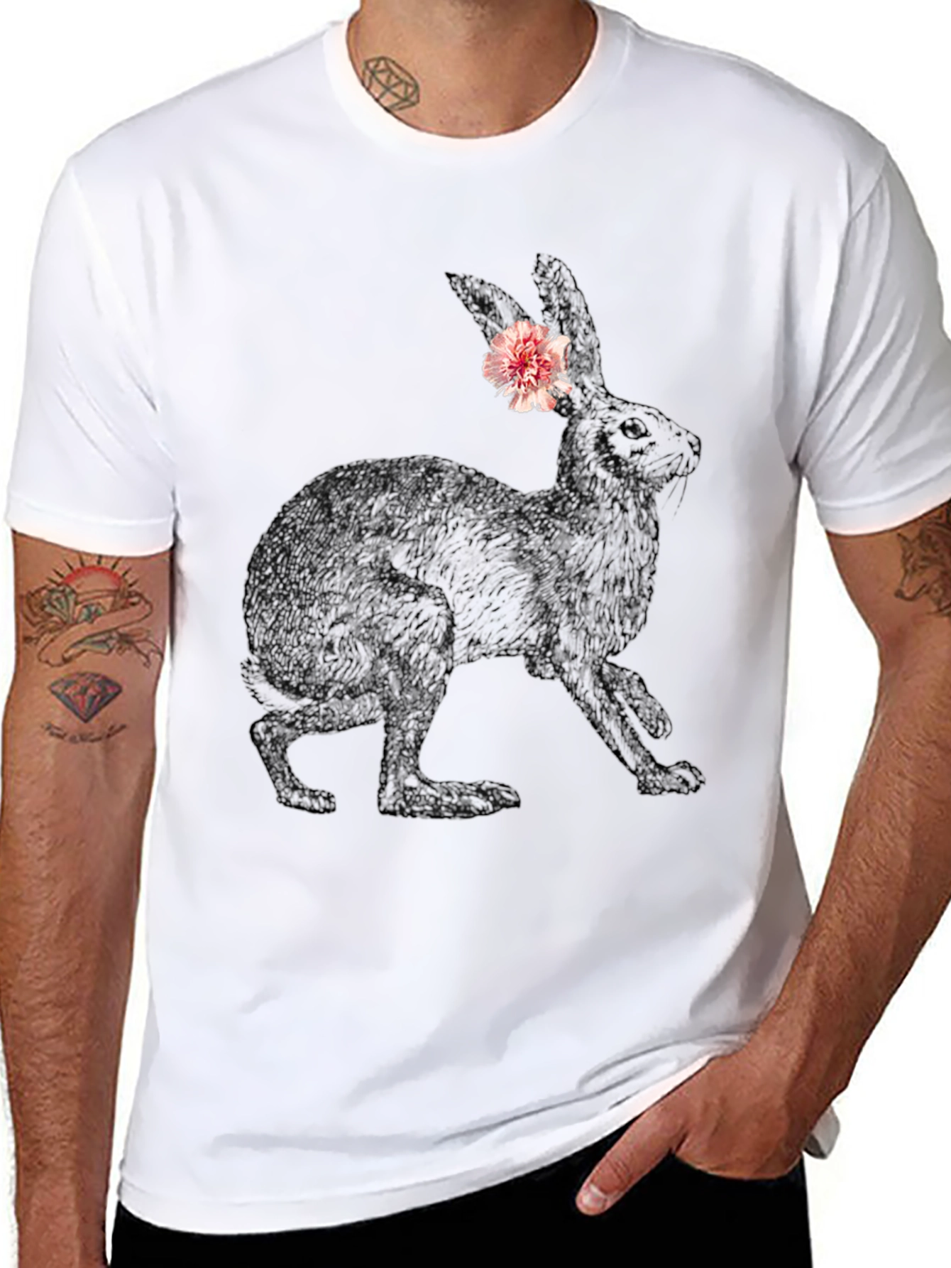 Bunny Graphic Tee - Black Casual Cotton T-Shirt - 8