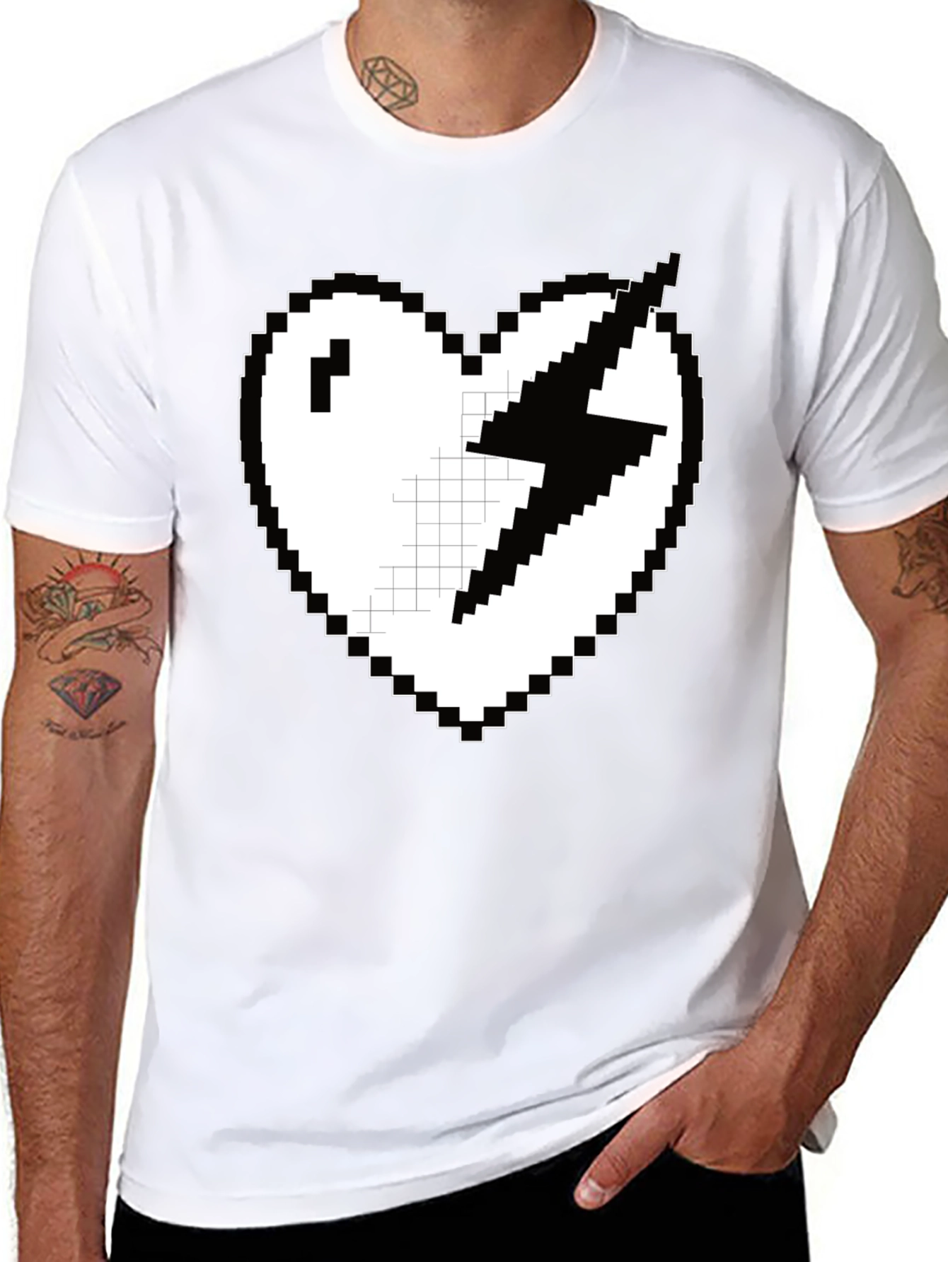 Black Pixel Heart Lightning Bolt Graphic Tee - Black view 8