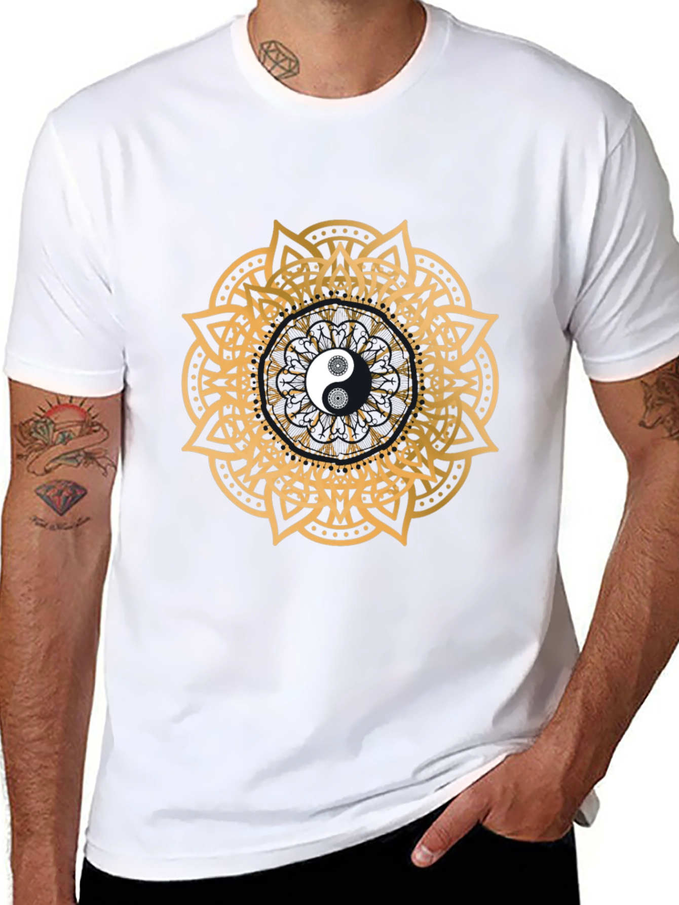 Black Yin Yang Mandala Graphic Black T-Shirt view 8