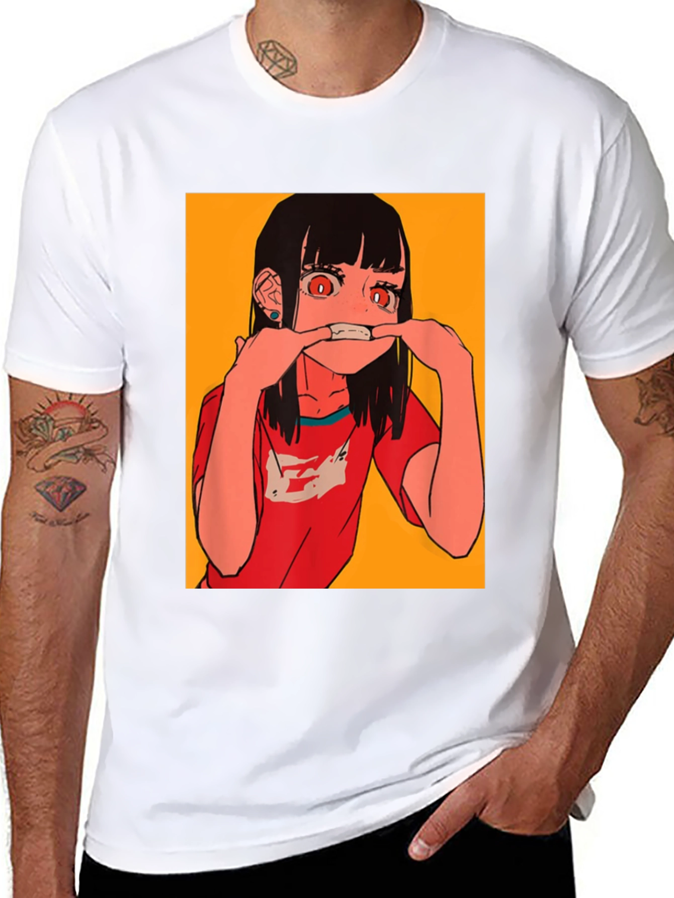 Black Anime Girl Graphic Tee - Black Cotton Blend T-Shirt view 8