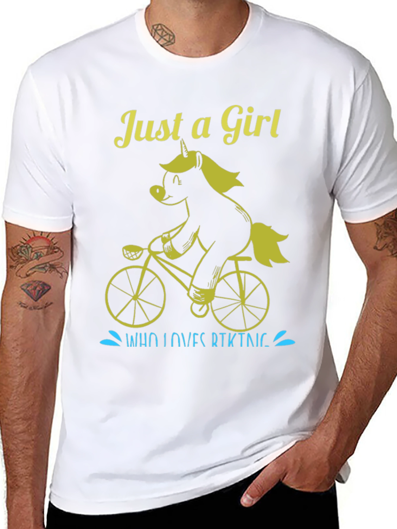 Black Just A Girl Who Loves Biking Unicorn T-Shirt view 8