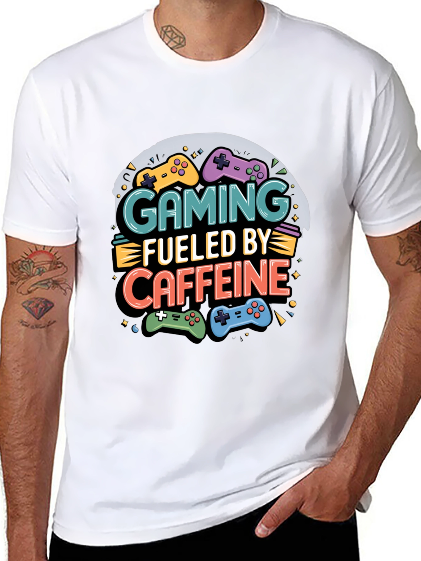 Black Gaming Fueled by Caffeine Graphic T-Shirt view 8
