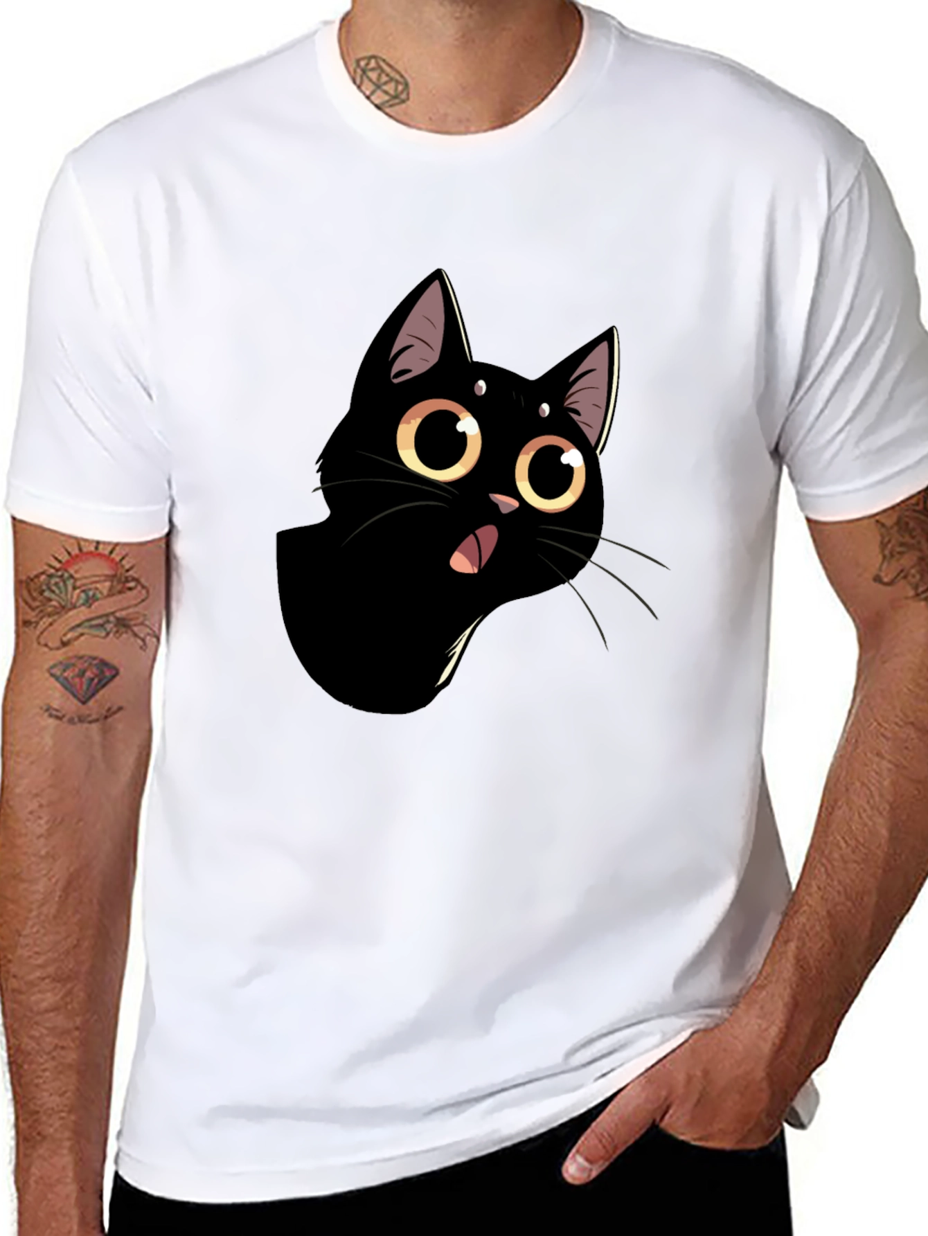 Black Funny Black Cat Graphic Tee view 8