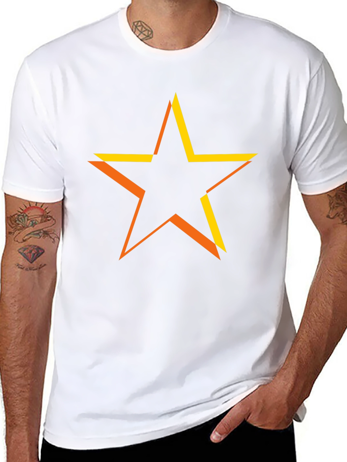 Black Geometric Star Graphic Tee - Black Cotton Blend view 8