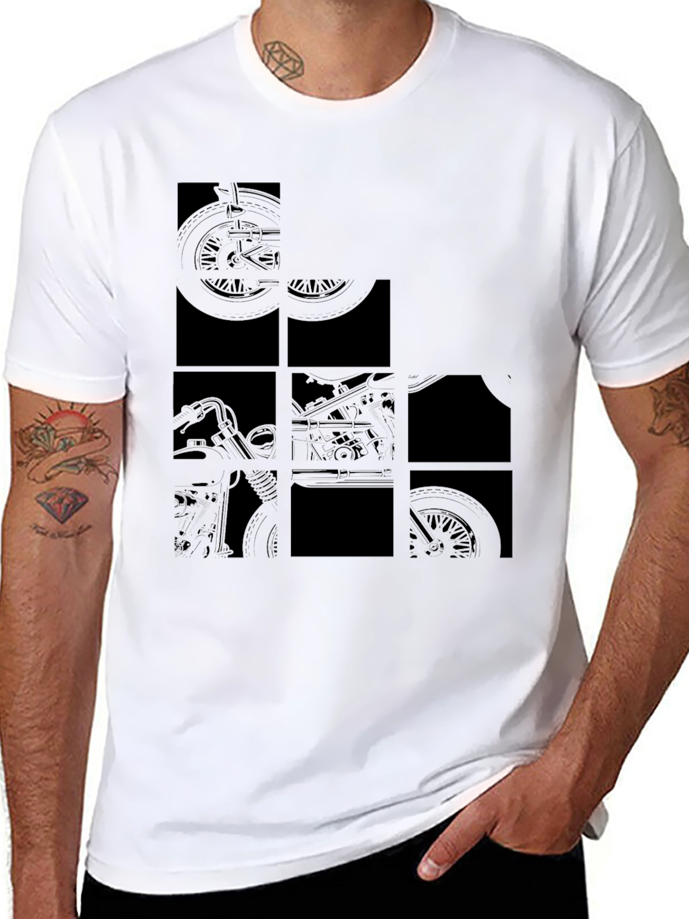 Black Men's Black Motorcycle Graphic T-Shirt view 8