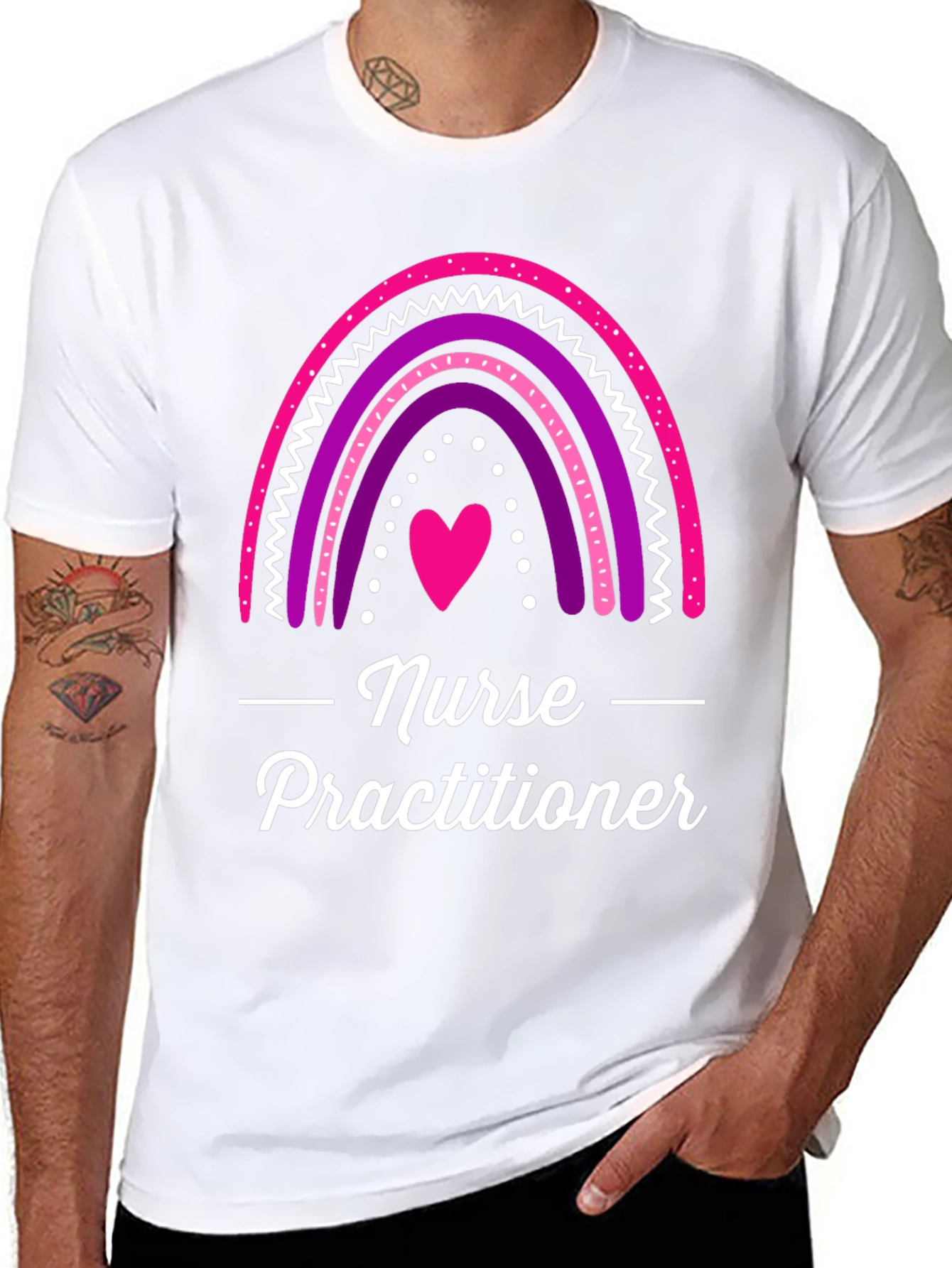 Black Nurse Practitioner Rainbow Heart T-Shirt view 8