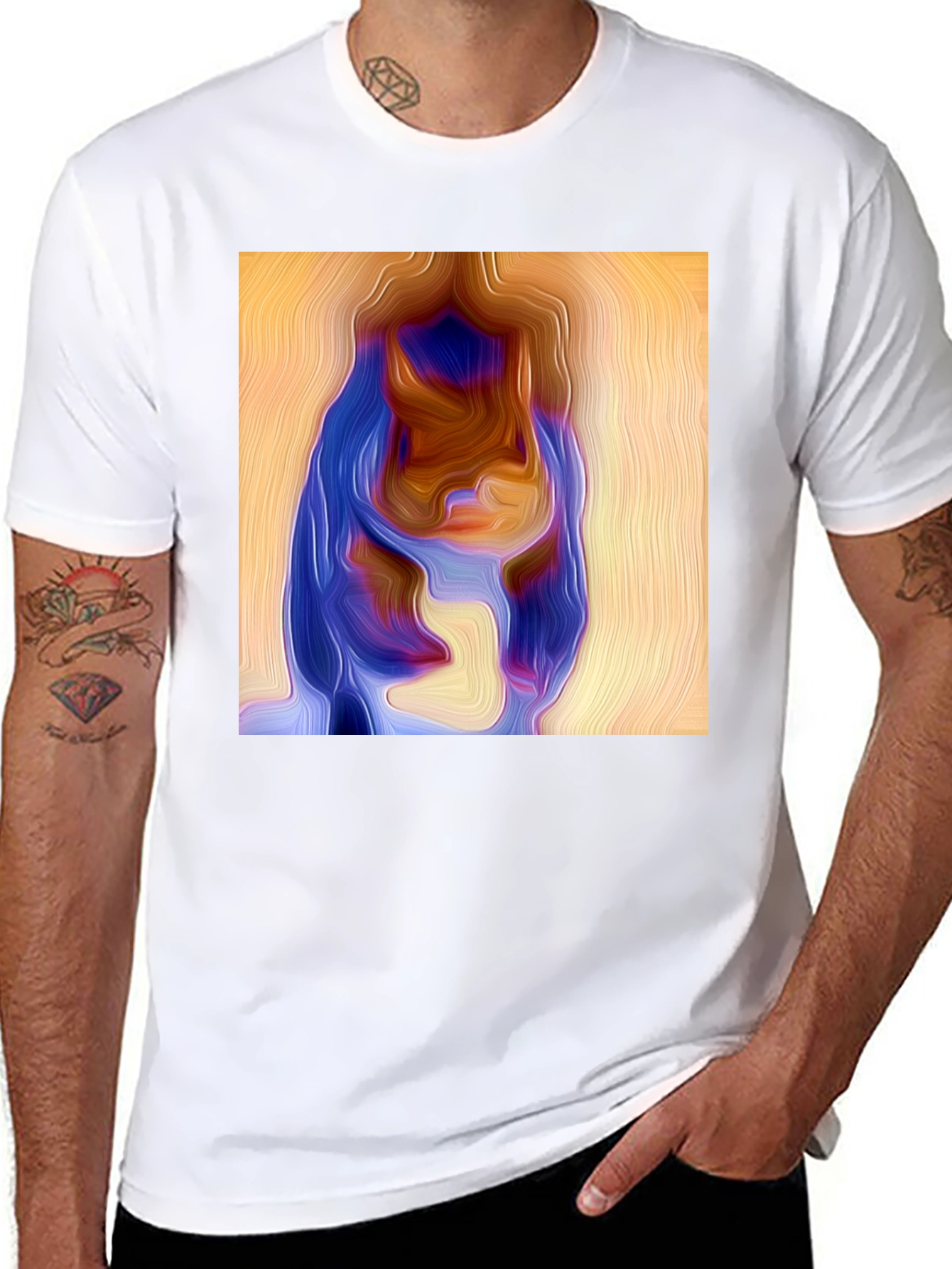 Black Abstract Portrait Graphic Print Black Tee view 8