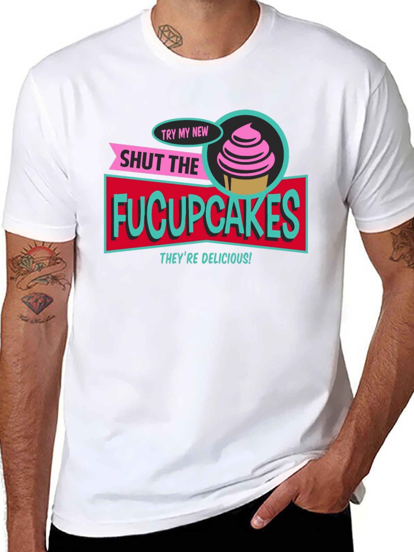 Black Shut The Fucupcakes Funny Graphic T-Shirt view 8