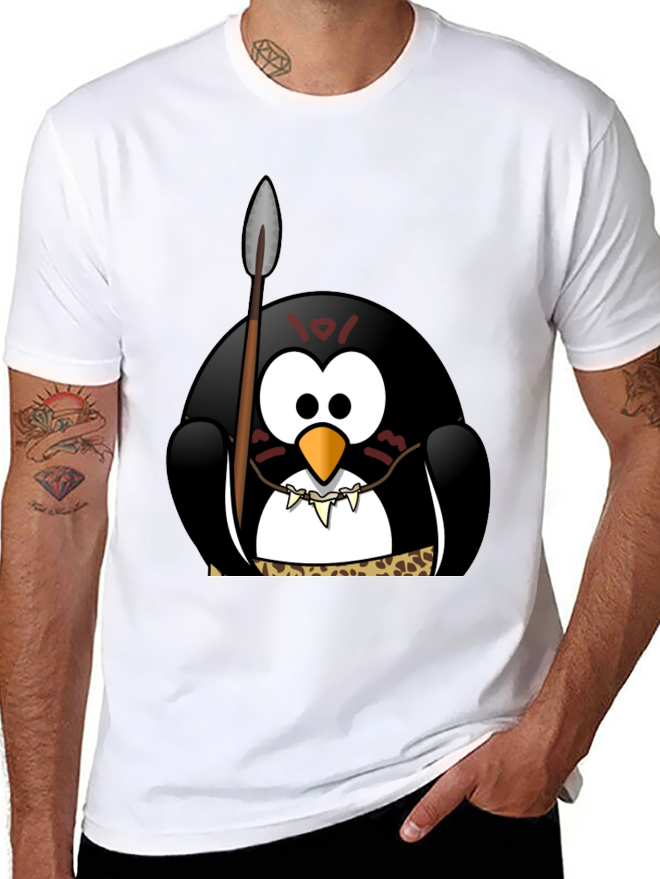 Black Tribal Penguin Graphic T-Shirt - Black Cotton Tee view 8