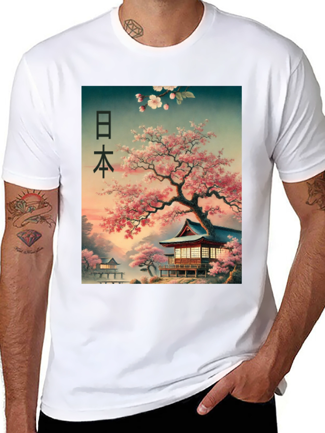 Black Japanese Cherry Blossom T-Shirt view 8