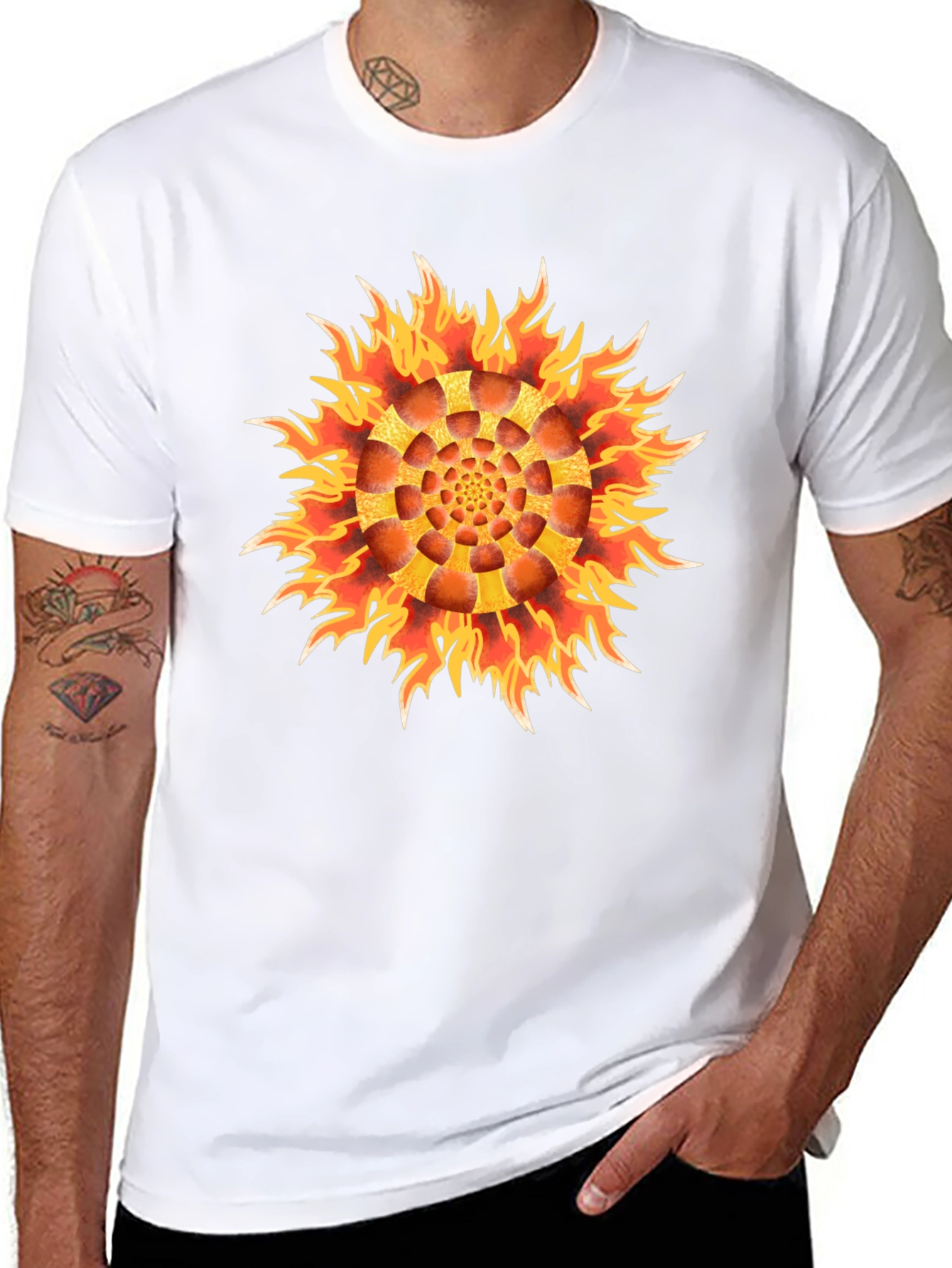 Black Fiery Flower Graphic Black T-Shirt view 8