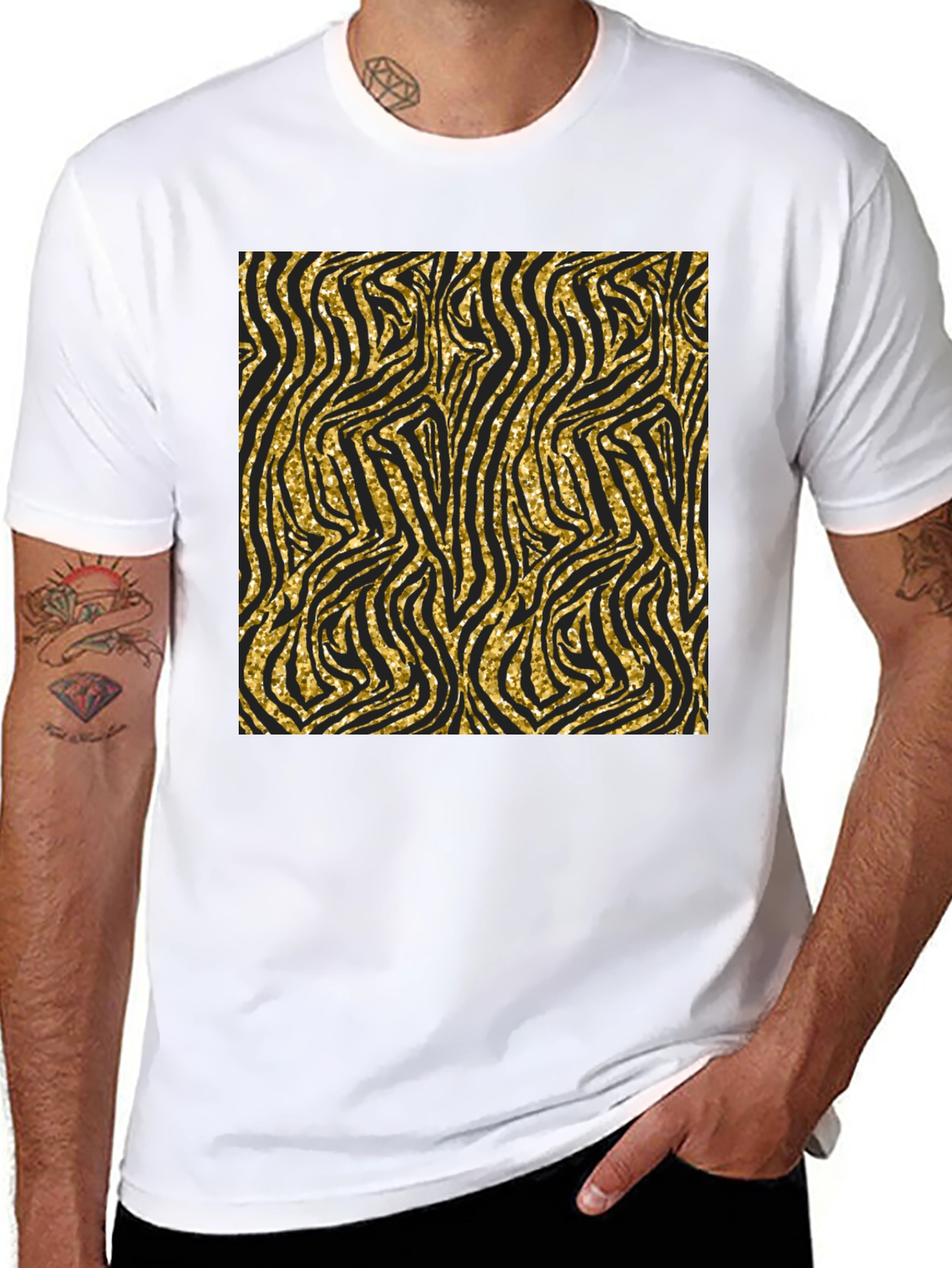 Black Gold Zebra Print Black T-Shirt view 8