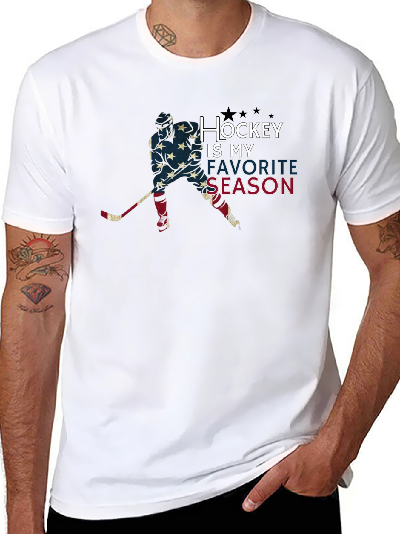 Black Hockey Is My Favorite Season T-Shirt - Patriotic Hockey Tee view 8