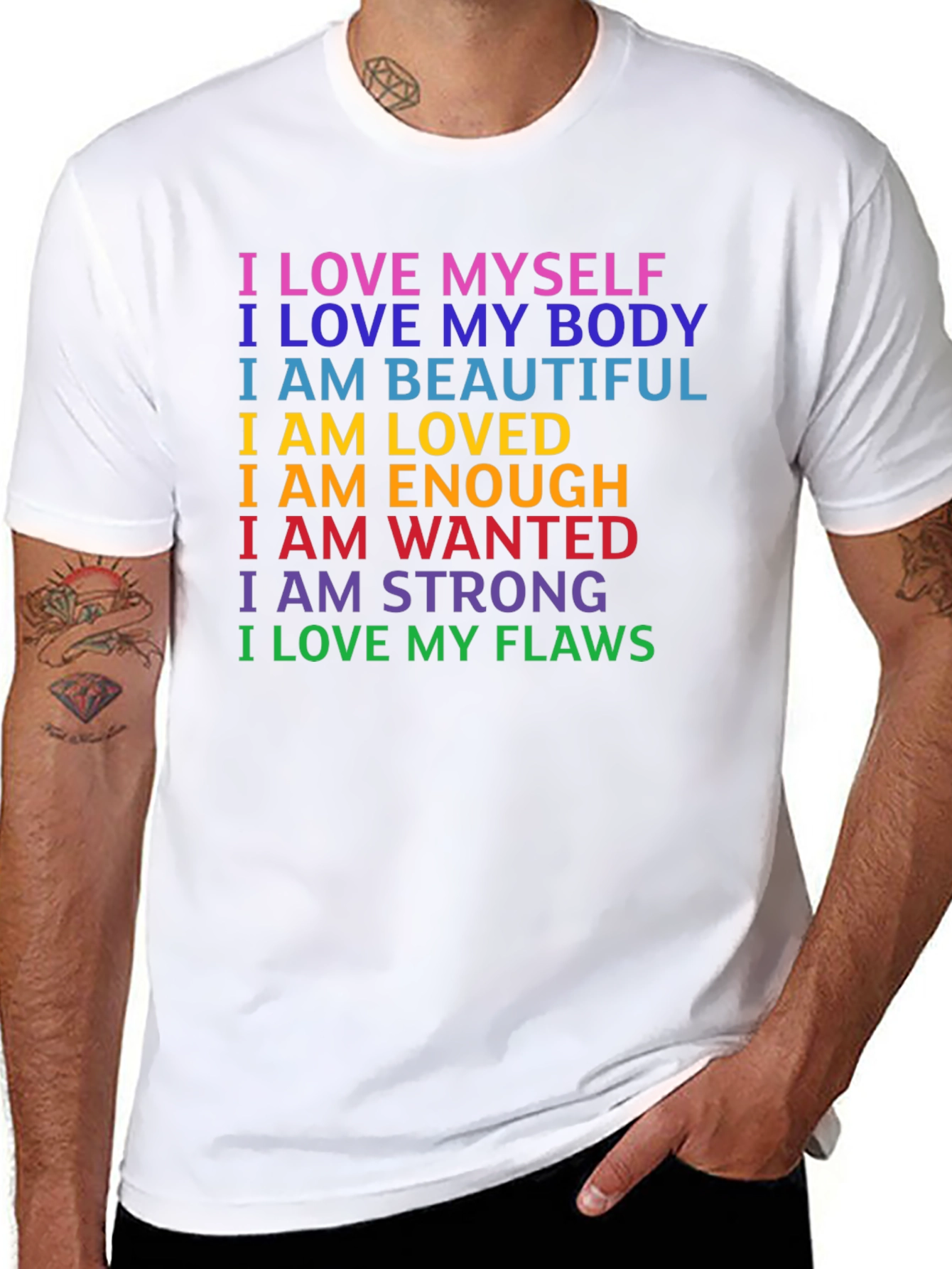 Black Rainbow Affirmation T-Shirt: Self Love Design view 8